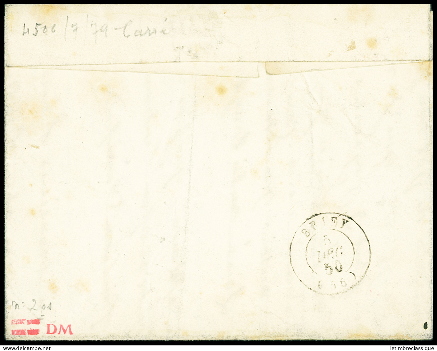 Lettre N°1 OBL Grille + Cursive "55 Xivry Le Franc" (Meurthe-et-Moselle) + "OR" Sur Lettre, Signé Calves. TB - 1849-1850 Ceres