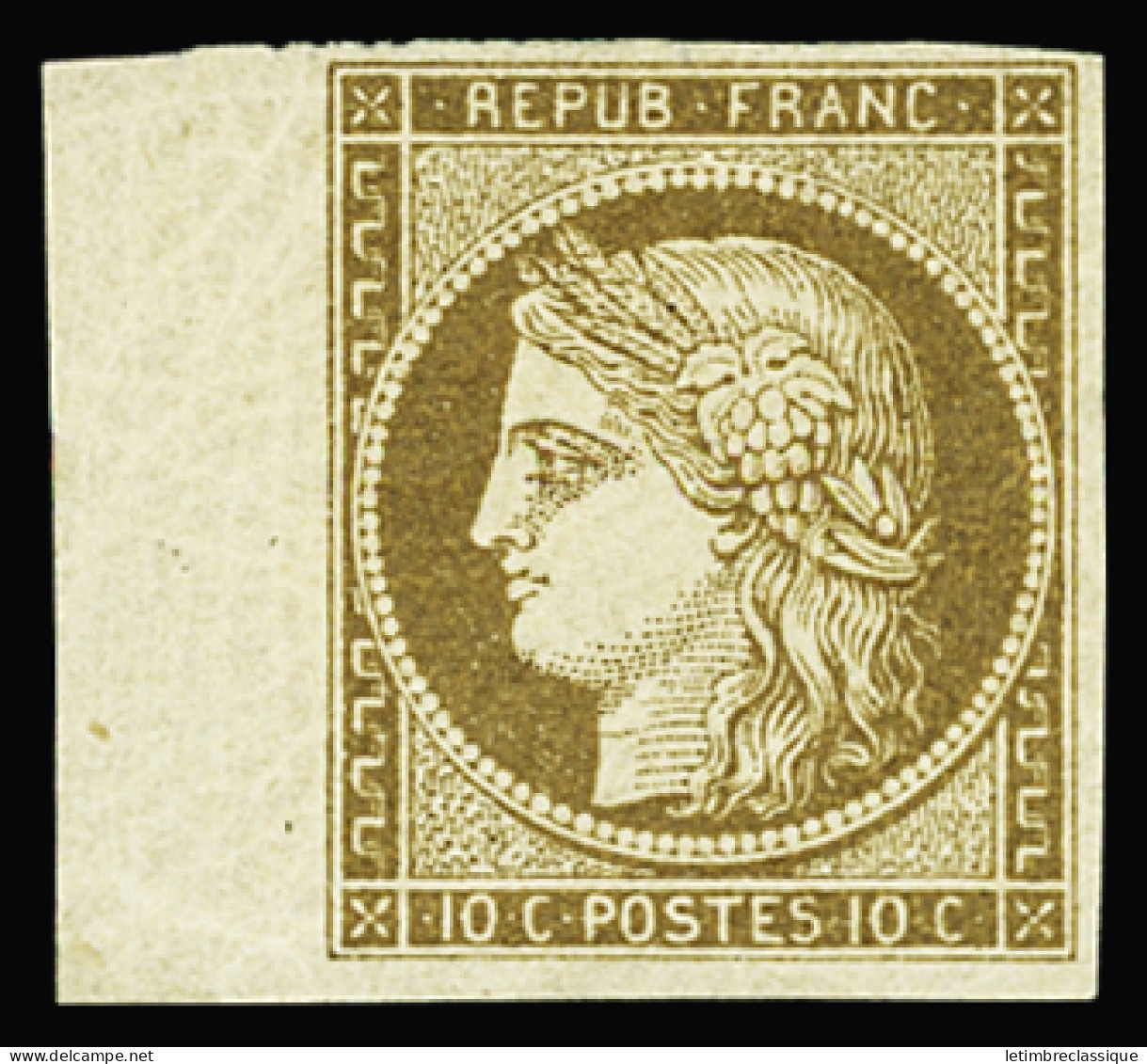 * N°1a 10c Bistre-brun, Bord De Feuille, Neuf *, Très Frais, TB. Signé A.Brun - 1849-1850 Ceres