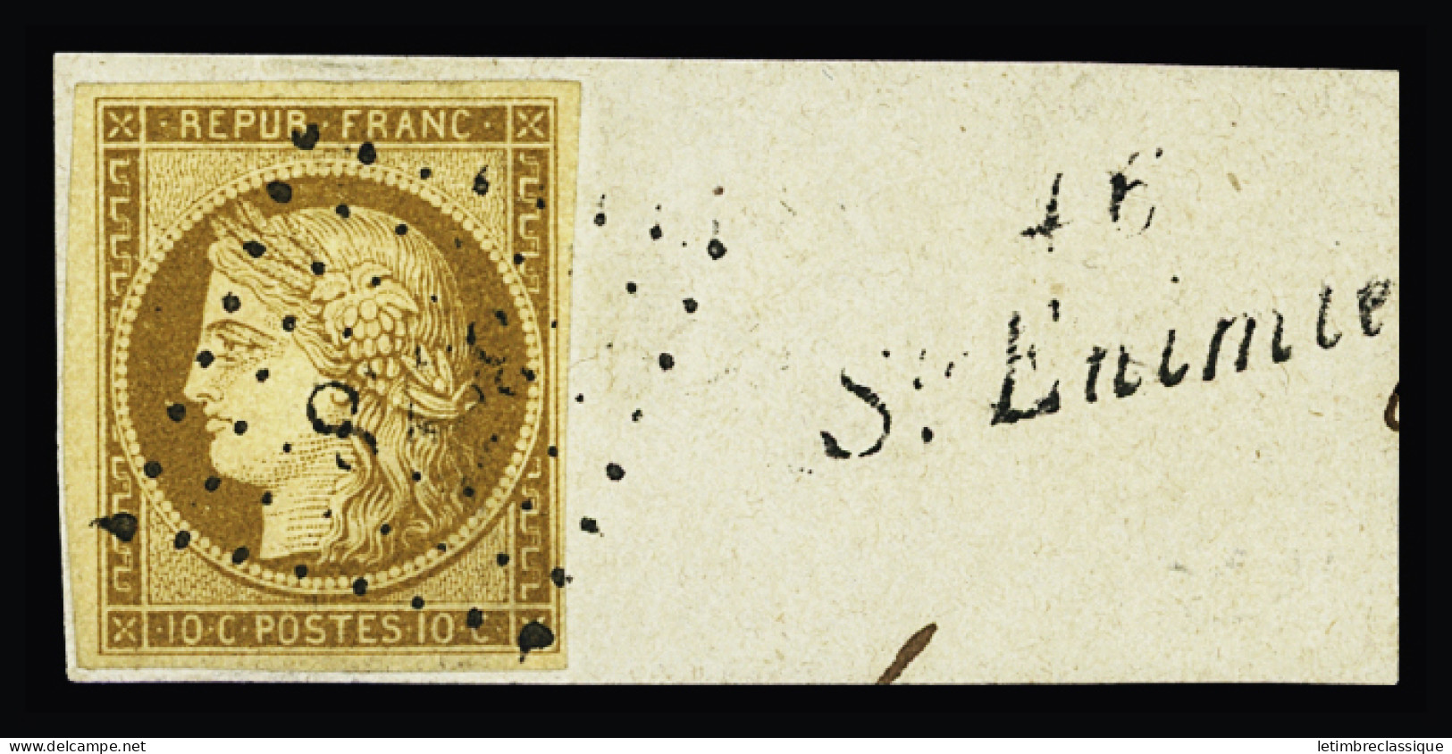 Obl,sur Fragment N°1a 10c Bistre-brun, Obl. PC De Florac, Lozère, Sur Fragment Avec Cursive "46 Ste Enimie", TB. - 1849-1850 Ceres