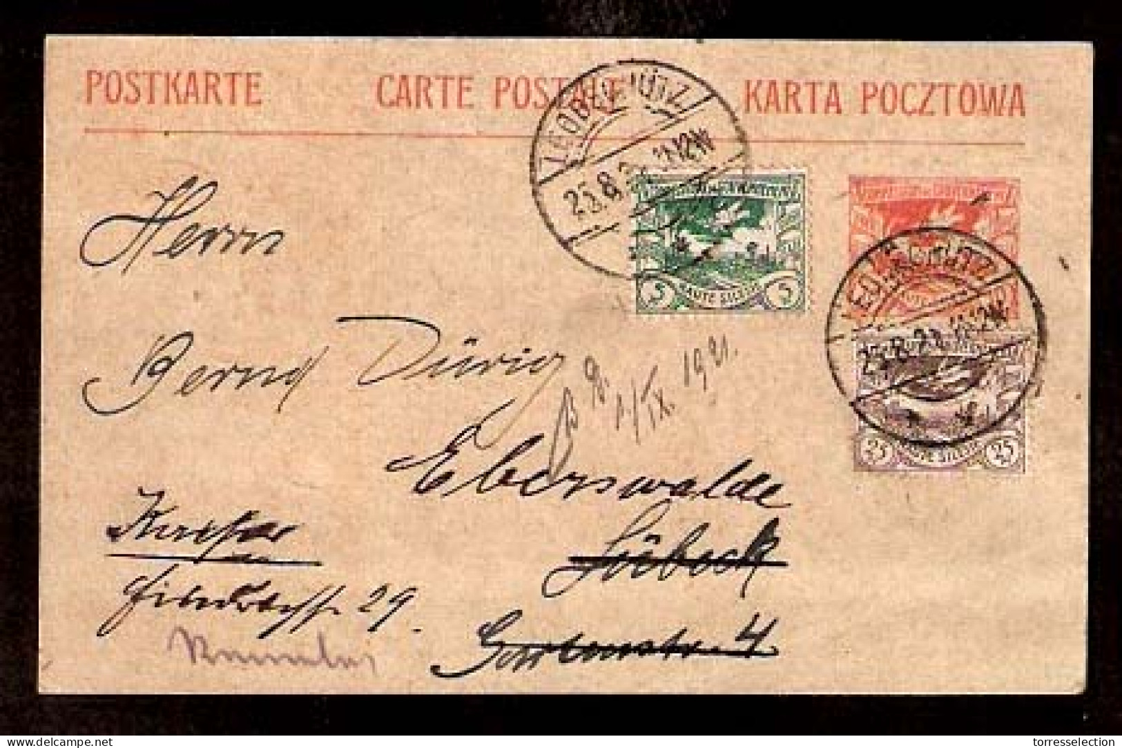 Silesia. 1921. Leobschutz - Lübeck, Fwded. Stat Card + 2 Adtls. XF. - Silesia