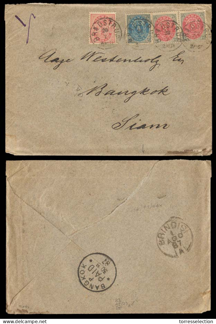 SIAM. 1887 (July 28). INCOMING MAIL. Bradstrup / Denmark - SIAM. Multifrkd Env. Via Brindisi, With Superb "BKK - PAID /  - Siam