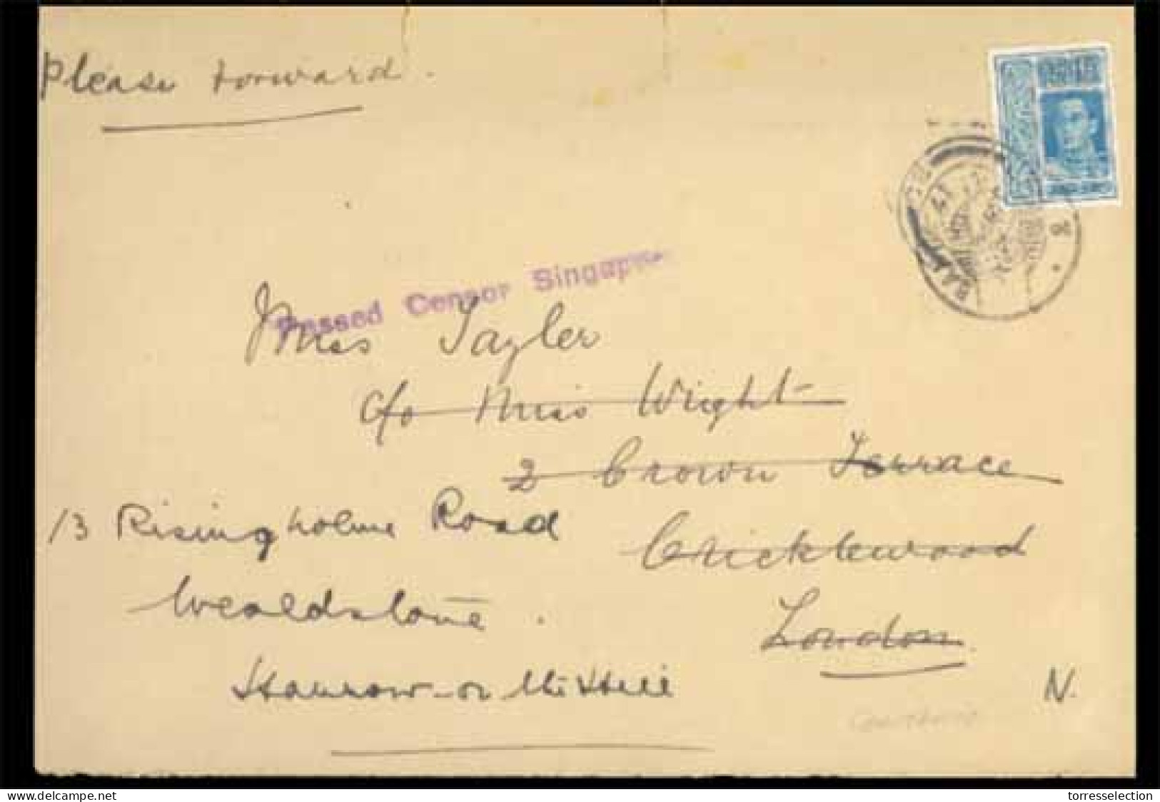 SIAM. 1917. (7 Sept) Bangkok To Cricklewood/England. Envelope With Contents Bearing 15stg Blue (Sir. 170) Tied C.d.s., A - Siam