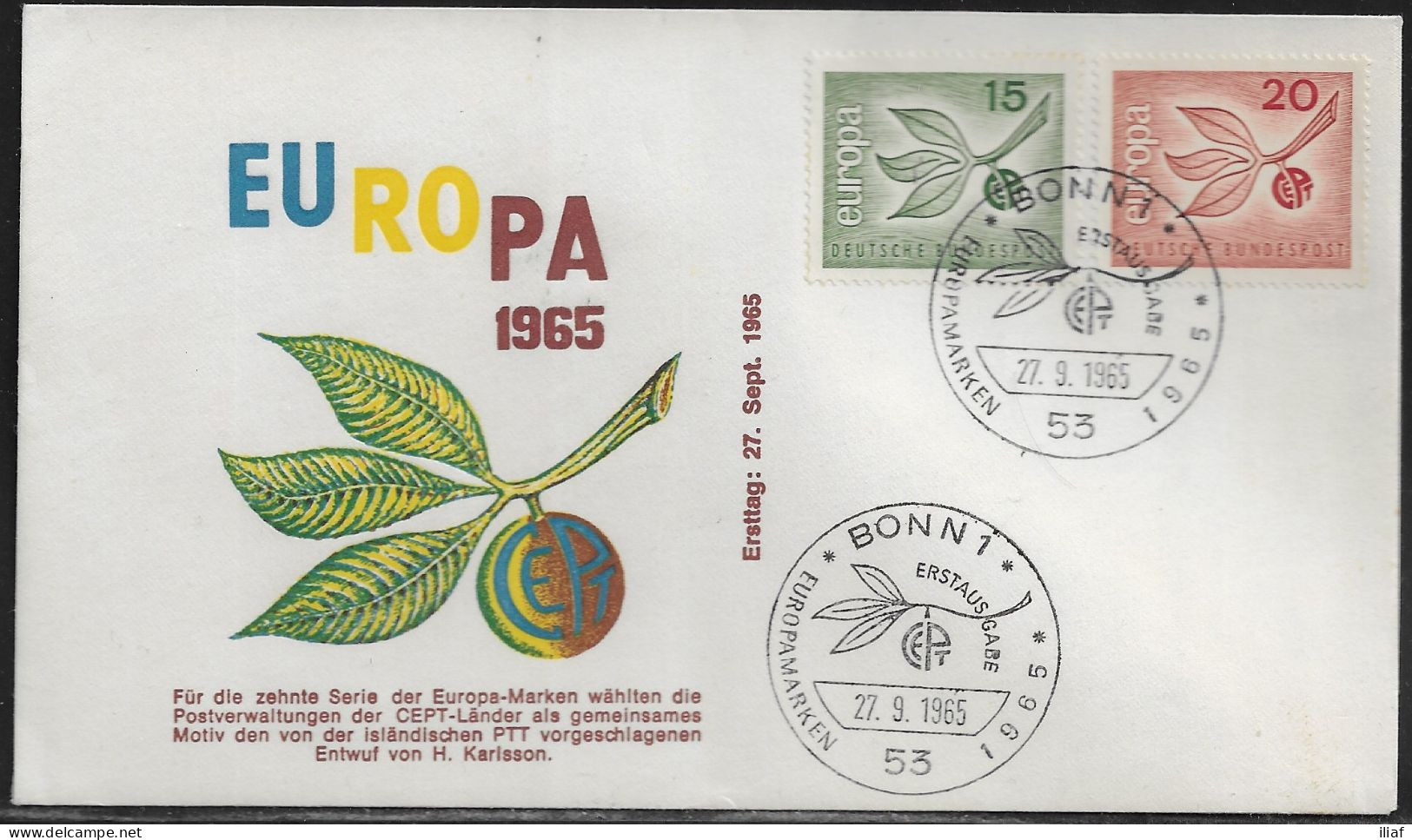 Germany. FDC Mi. 483-484.  Europa (C.E.P.T.) 1965 - Fruit.  FDC Cancellation On Cachet Special Envelope - 1961-1970