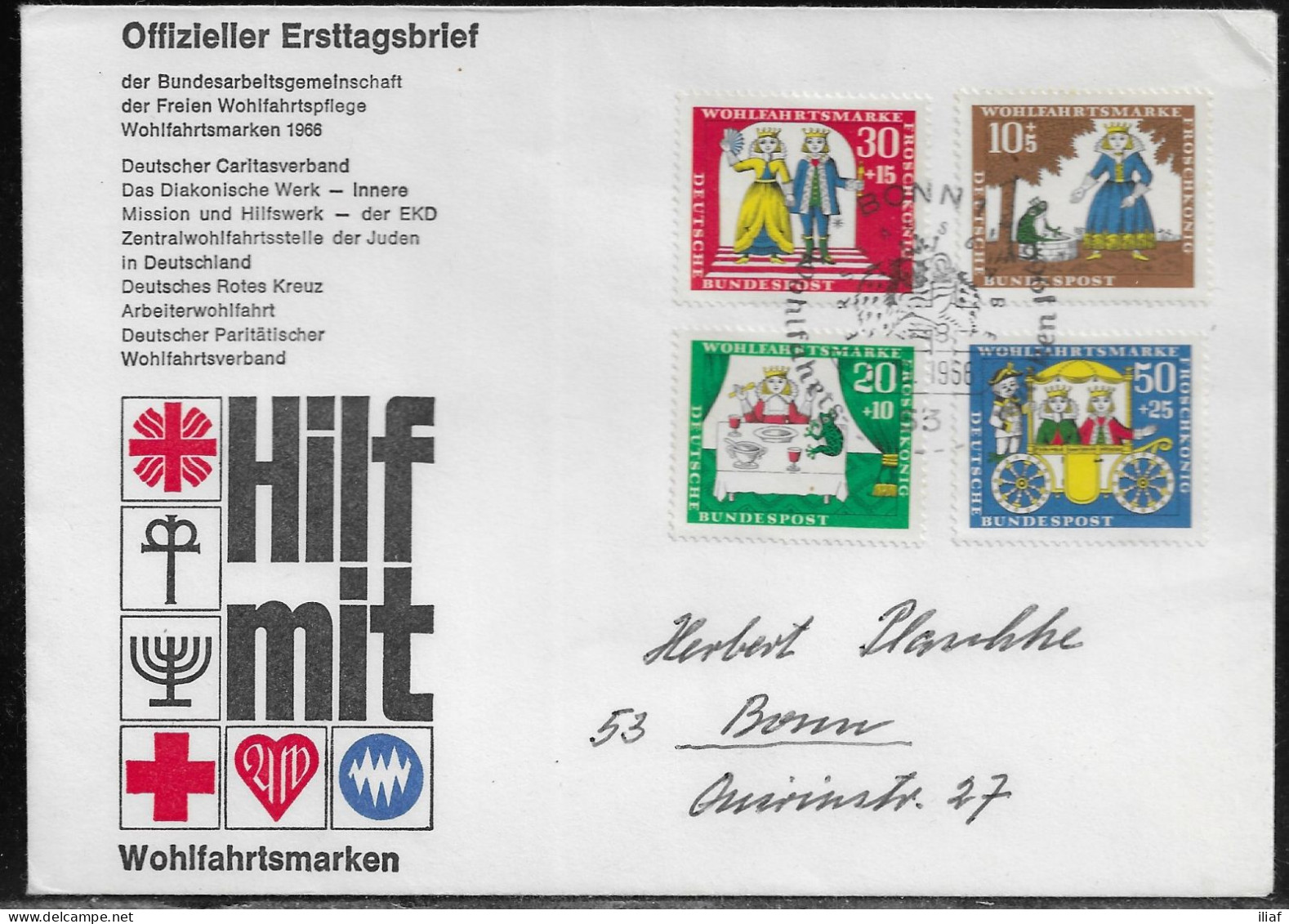 Germany. FDC Mi. 523-526.  Welfare: Stories Of The Brothers Grimm 1966.  FDC Cancellation On Cachet Special Envelope - 1961-1970