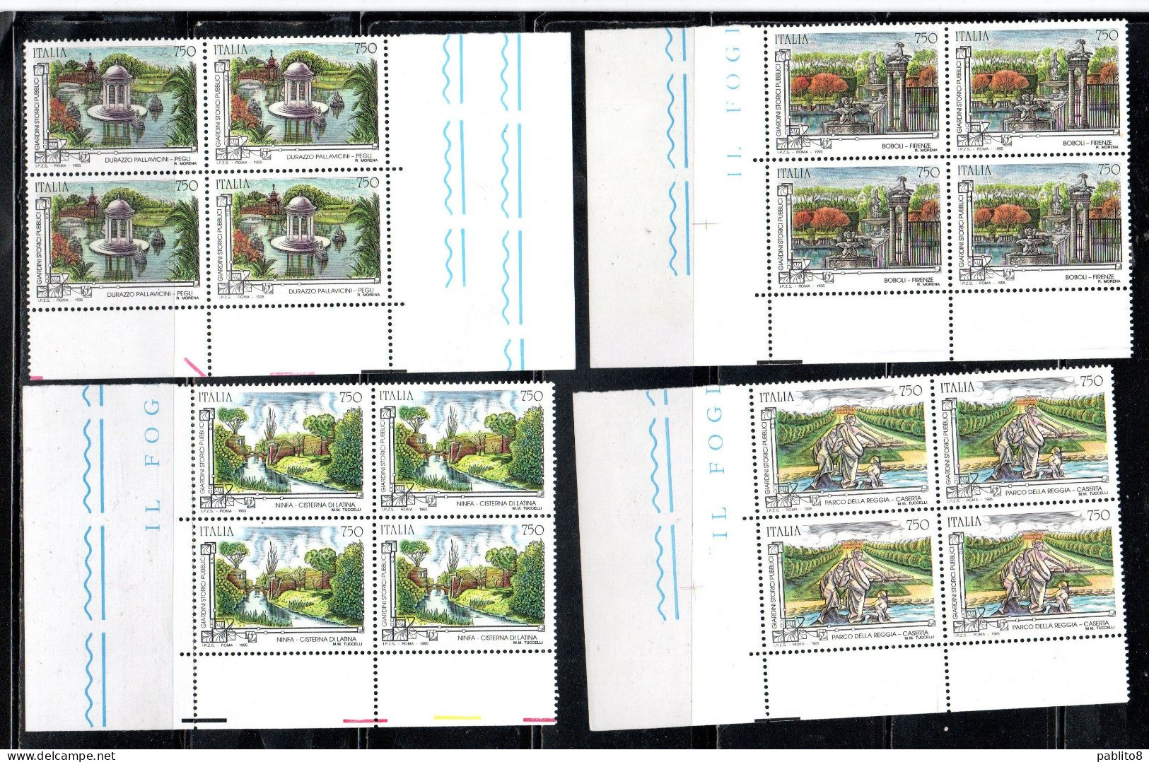 ITALIA REPUBBLICA ITALY REPUBLIC 1995 PATRIMONIO ARTISTICO E CULTURALE GIARDINI STORICI GARDENS SERIE QUARTINA SET MNH - 1991-00: Mint/hinged