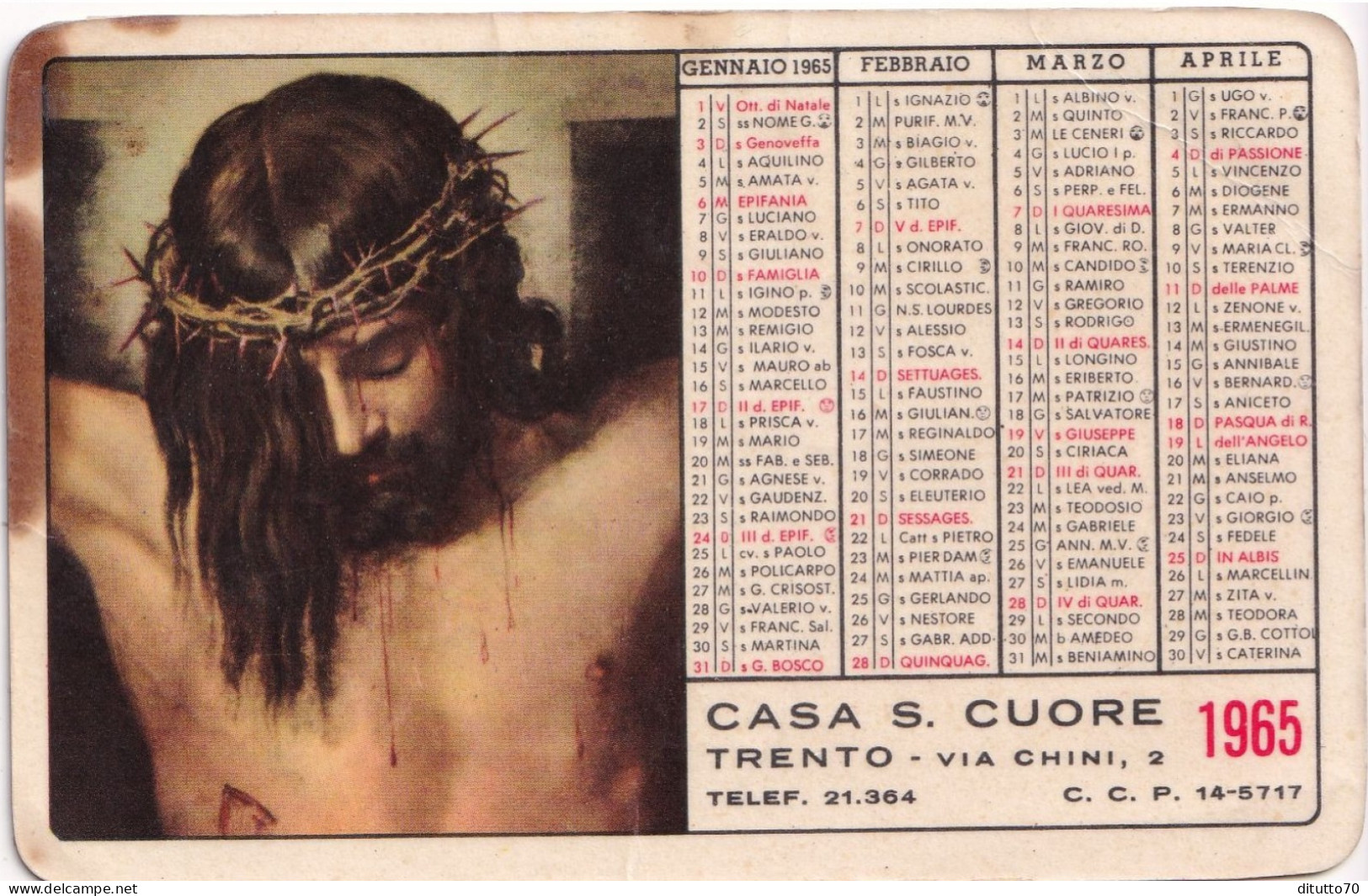 Calendarietto - Casa S. Cuore - Trento - Anno 1965 - Klein Formaat: 1961-70