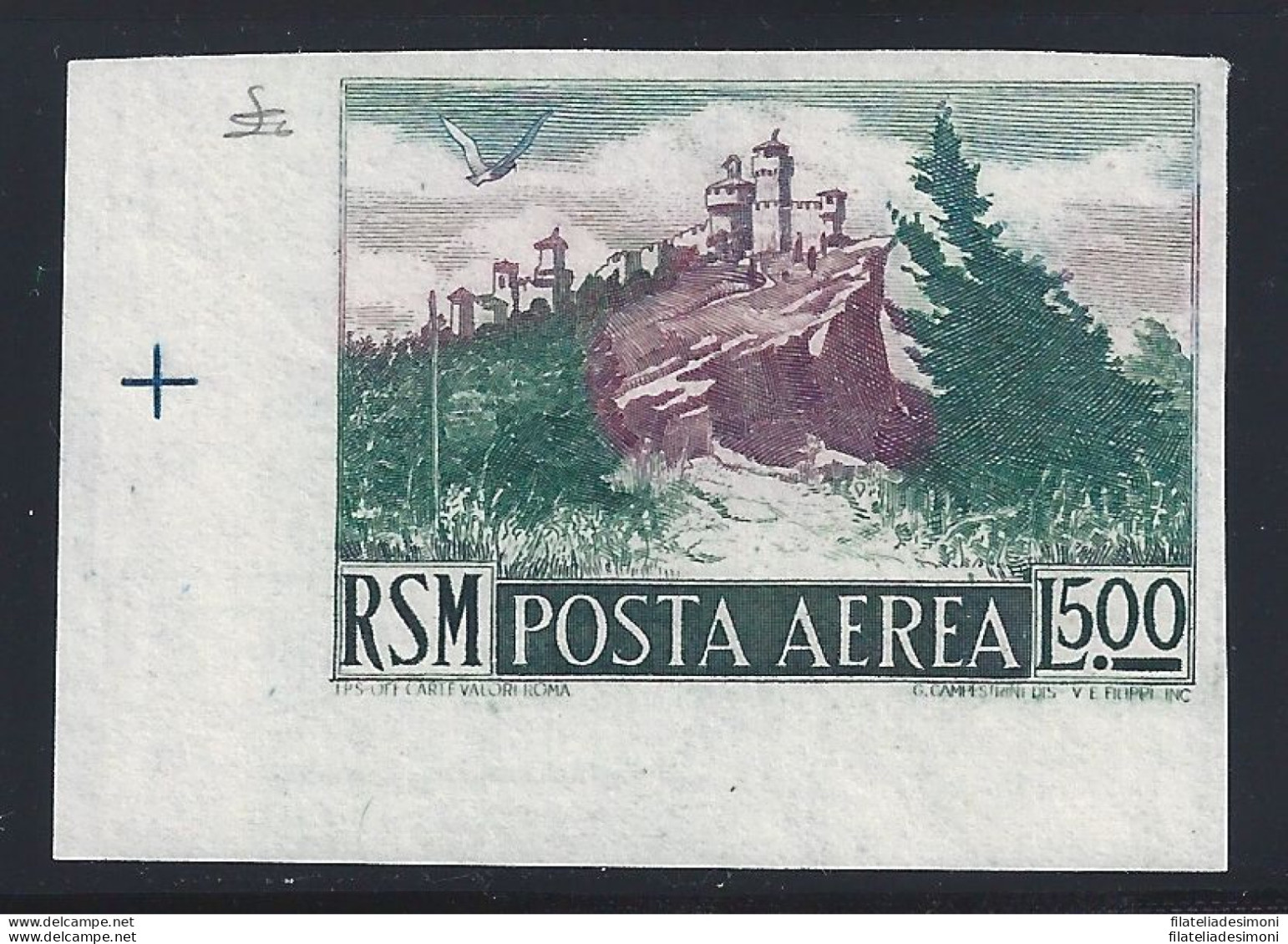 1950 SAN MARINO, Posta Aerea N. 91b Vedute MNH** NON DENTELLATO ADF - Variétés Et Curiosités