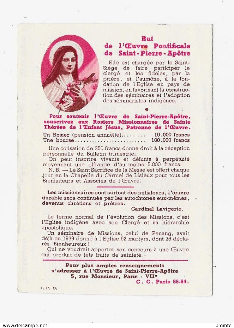 Calendrier 1954 - L'Œuvre Pontificale De Saint-Pierre Apôtre - Petit Format : 1941-60