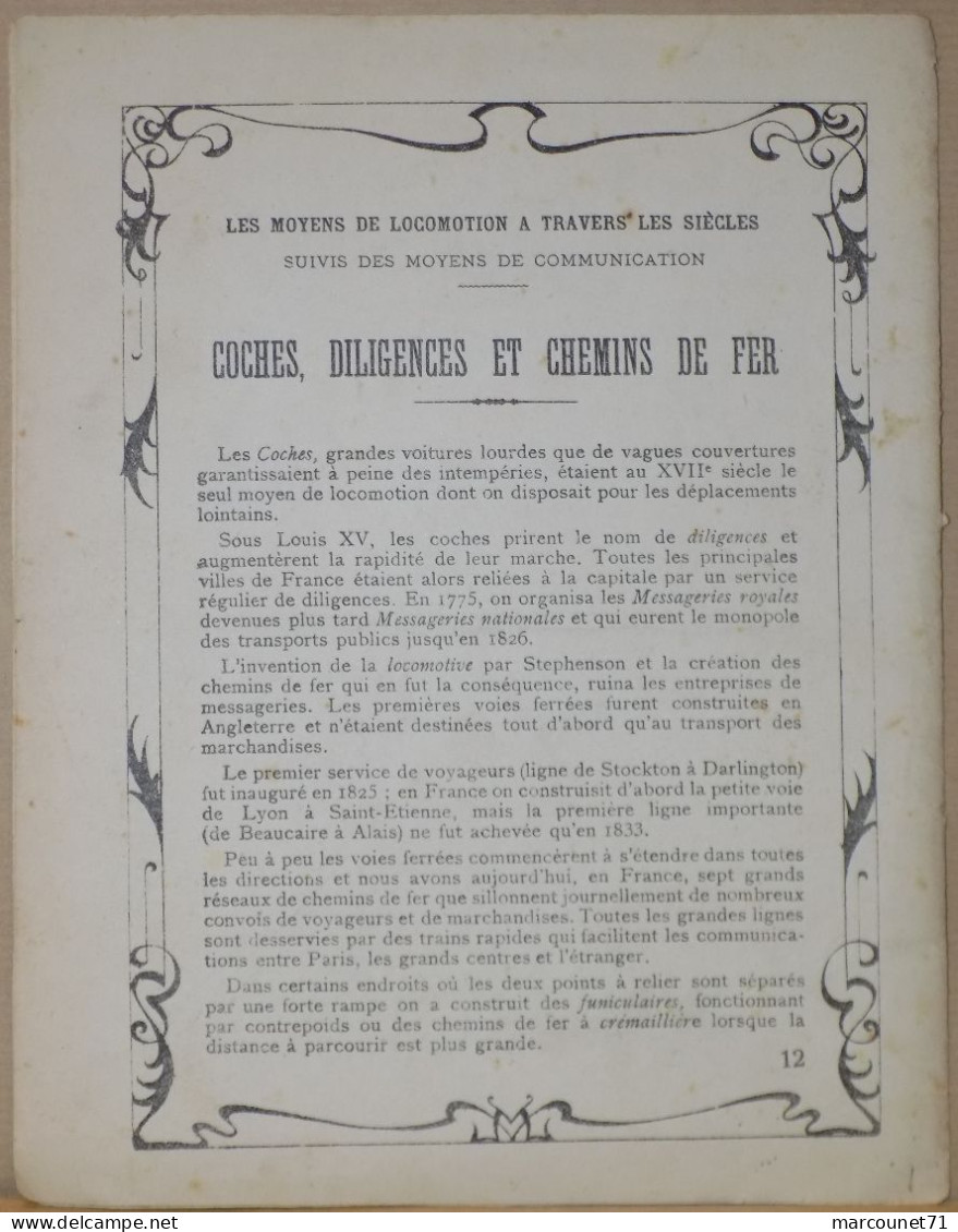 ANCIEN PROTEGE CAHIER LES MOYENS DE LOCOMOTION A TRAVERS LES SIECLES TRAIN DILIGENCE CHEMIN DE FER - Schutzumschläge