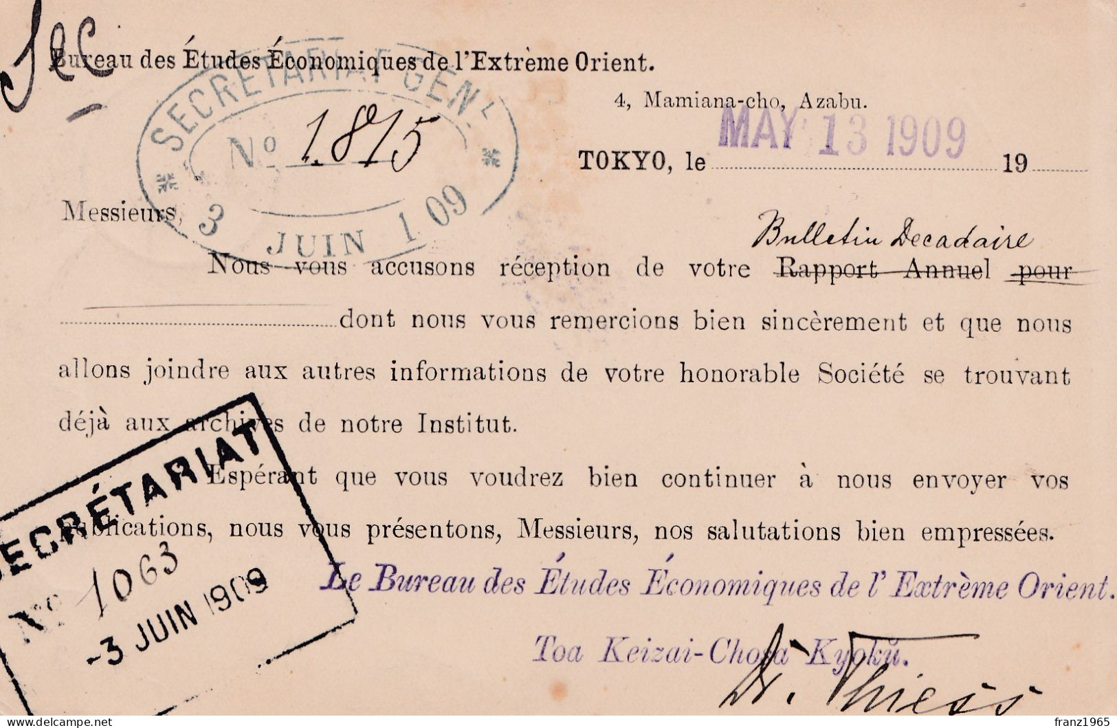 From Japan To France - 1908 - Postal Card - Brieven En Documenten