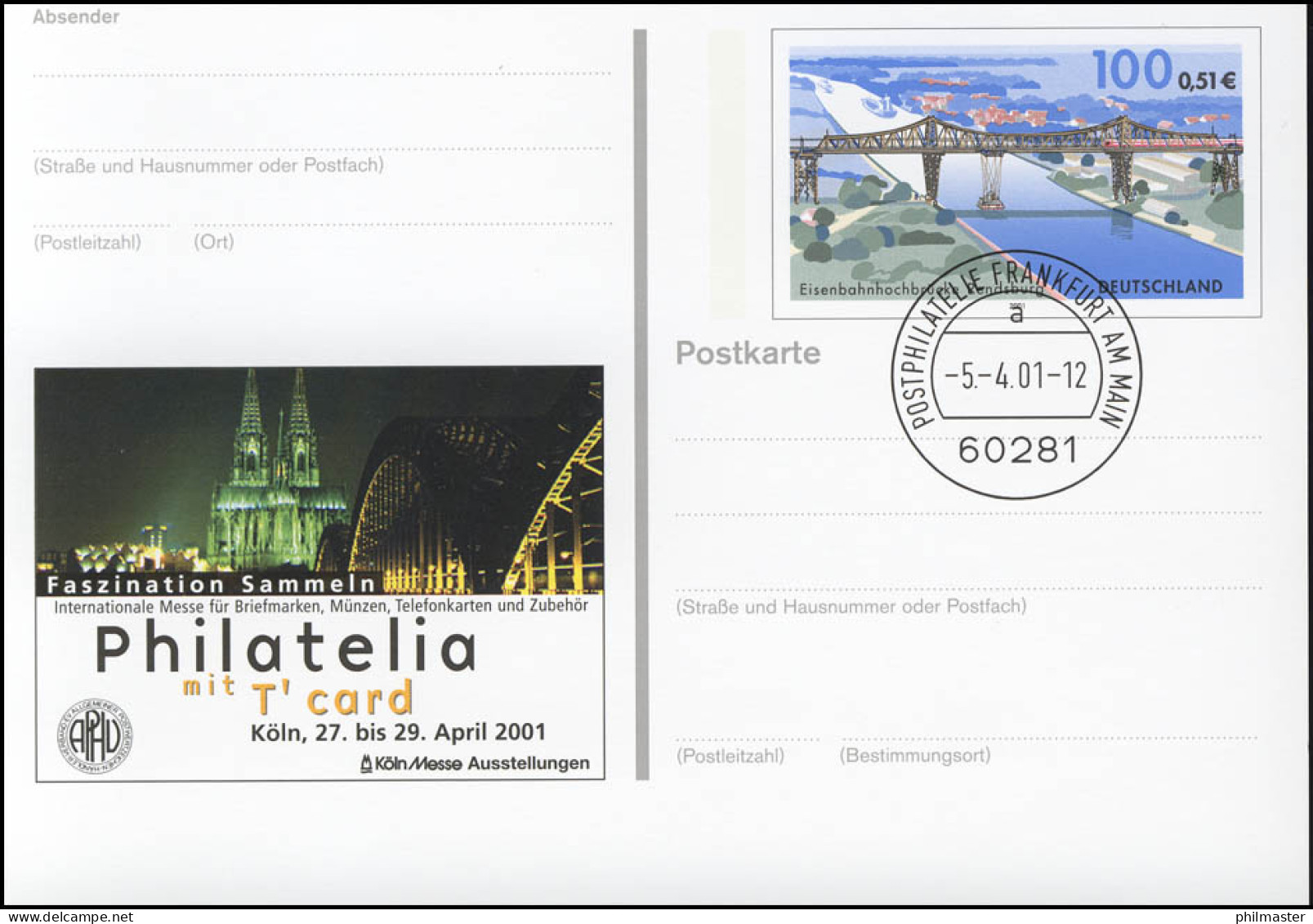 PSo 76 Philatelia Köln Und Kölner Dom 2001, VS-O Frankfurt 05.04.2001 - Cartes Postales - Neuves