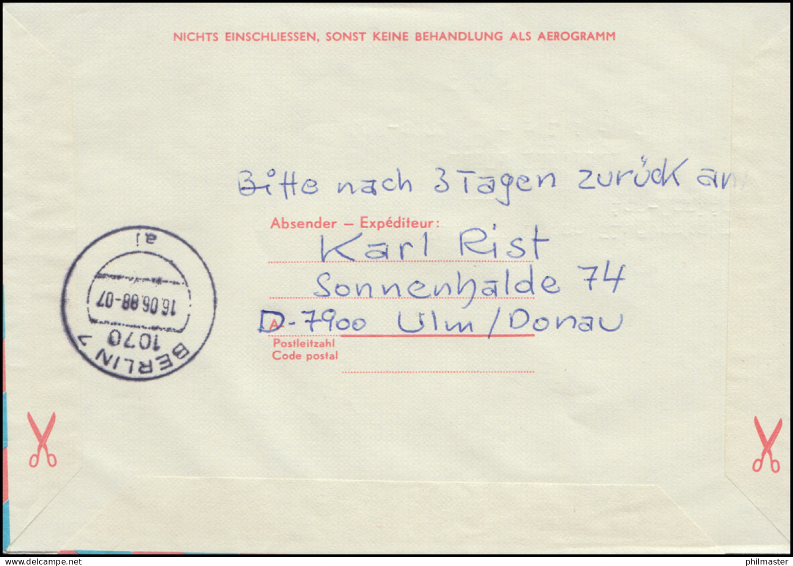 Österreich Aerogramme LF 22 SSt Sonderflug Wien-Berlin Mit INTERFLUG 15.6.1988 - Airmail