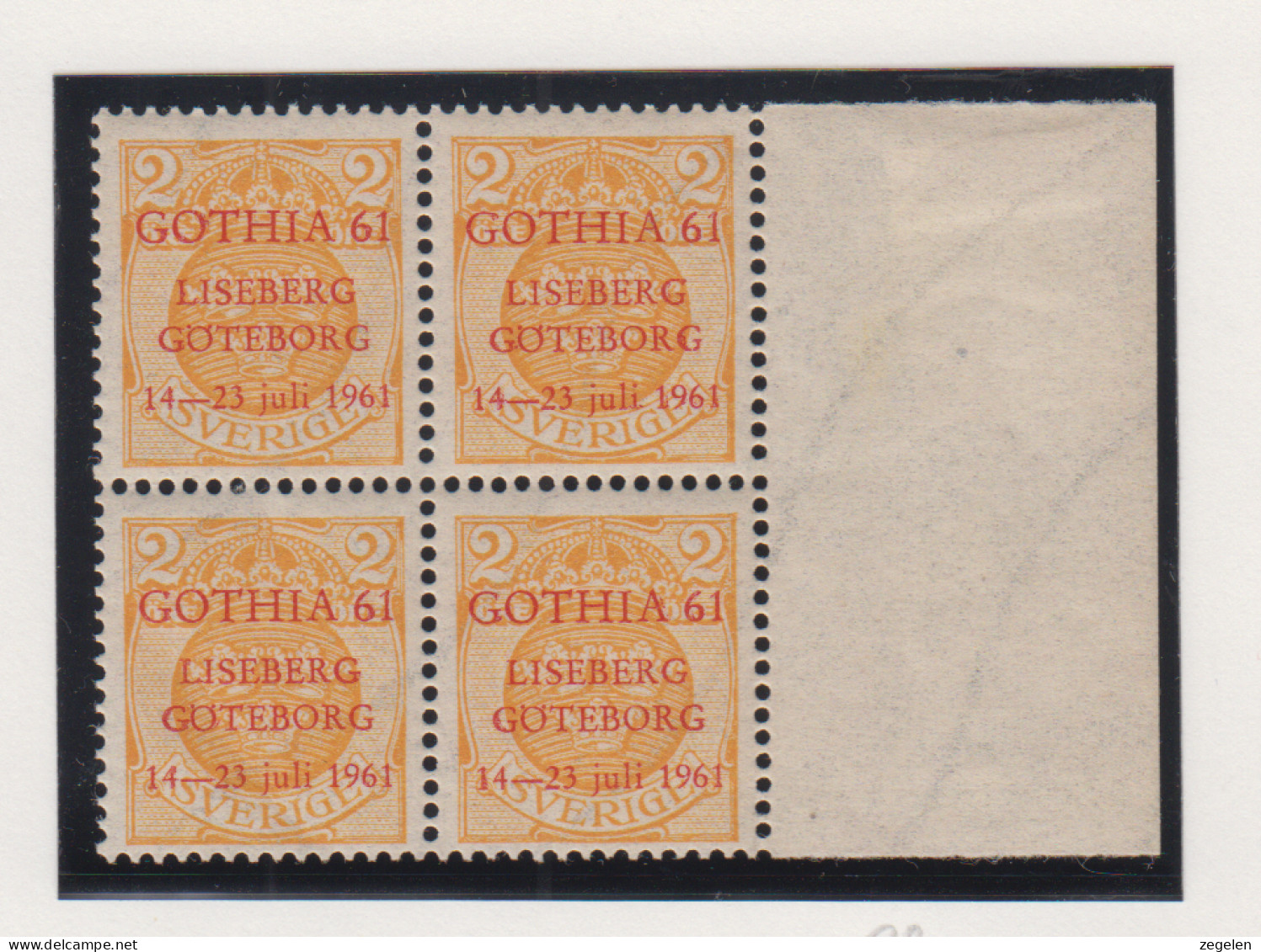 Zweden Michel-cat. 58 In Blok Van 4 Met Rode Privé-opdruk Voor Postzegeltentoonstelling Gothia 61 - Unused Stamps