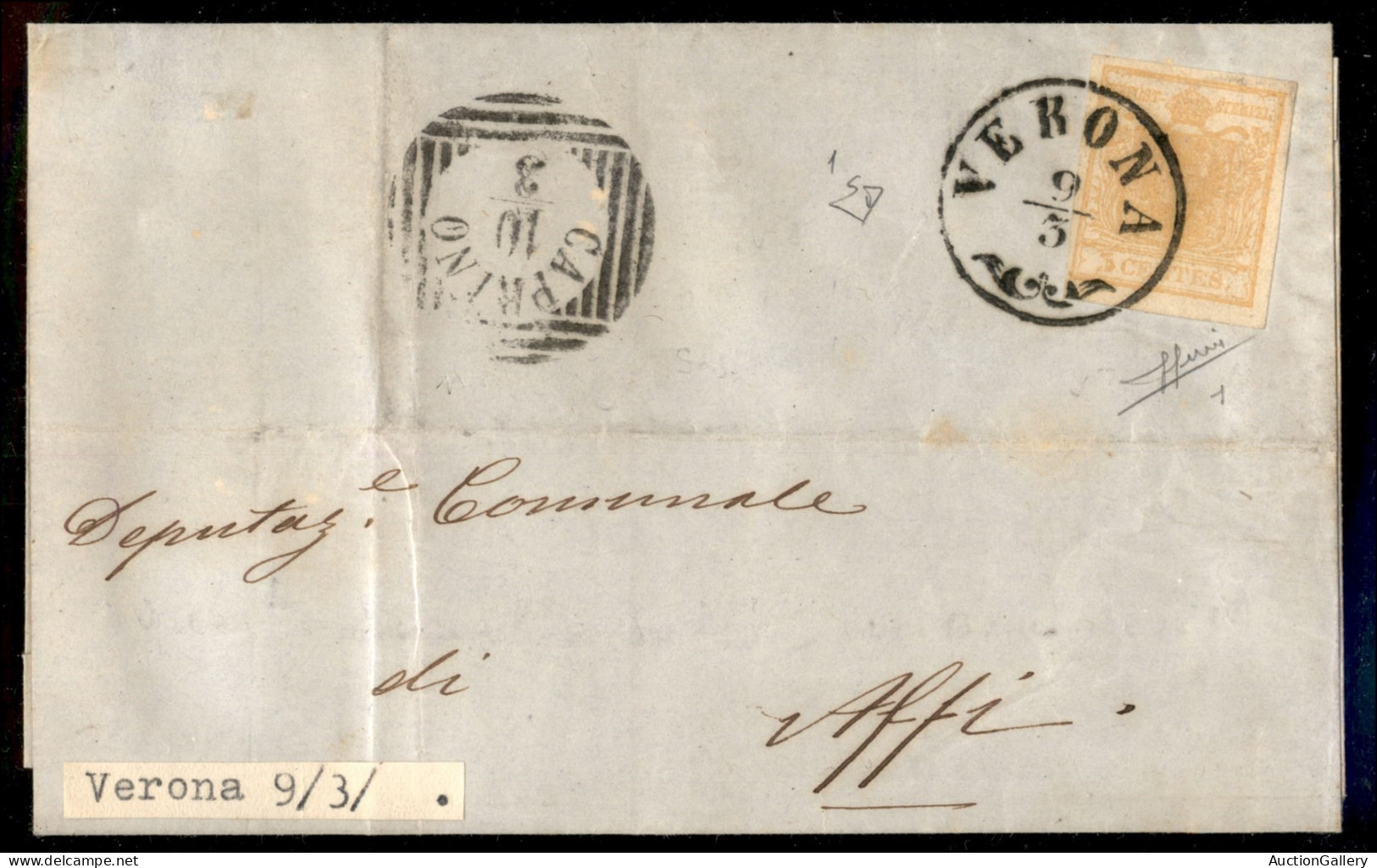 Antichi Stati Italiani - Lombardo Veneto - 5 Cent (1) Isolato Su Lettera Da Verona A Affi Del 9.3.1858 - Em. Diena + S.  - Other & Unclassified