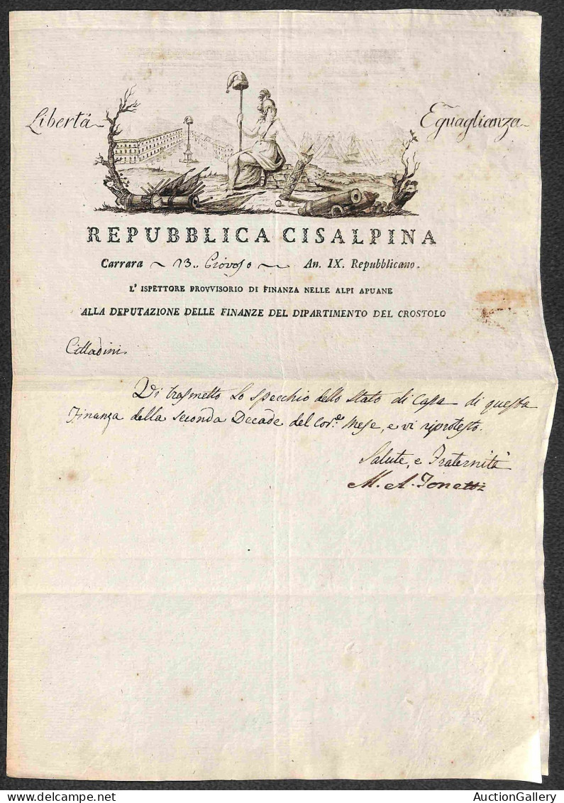 Prefilateliche - Prefilateliche - Repubblica Cisalpina - Carrara 13 Piovoso Anno IX - Lettera Con En Tete A Stampa - Autres & Non Classés