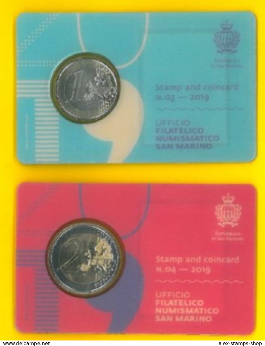 SAN MARINO 2019 STAMP AND COIN CARD N.03 E 04 - 2019 FRANCOBOLLI + MONETE - Unused Stamps