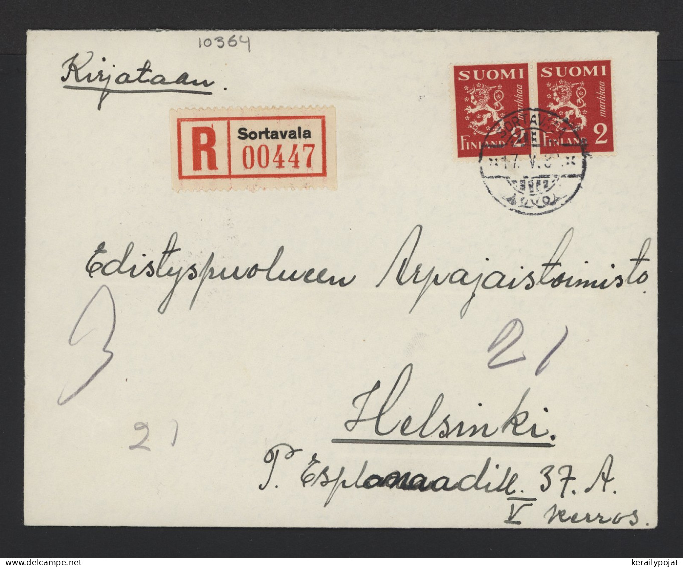 Finland 1939 Sortavala Registered Cover__(10364) - Covers & Documents