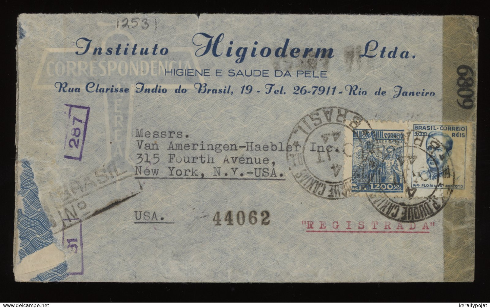 Brazil 1944 Censored Air Mail Cover To USA__(12531) - Posta Aerea