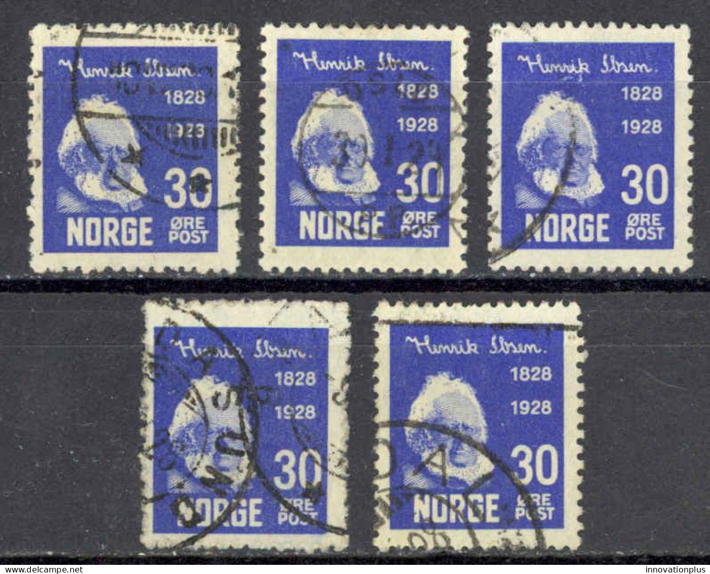 Norway Sc# 135 Used Lot/5 1928 30o Henrik Ibsen - Usados