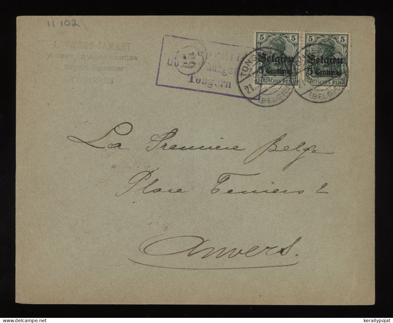 Germany Belgium 1917 Tongern Cover To Antwerpen__(11102) - OC38/54 Belgische Besetzung In Deutschland