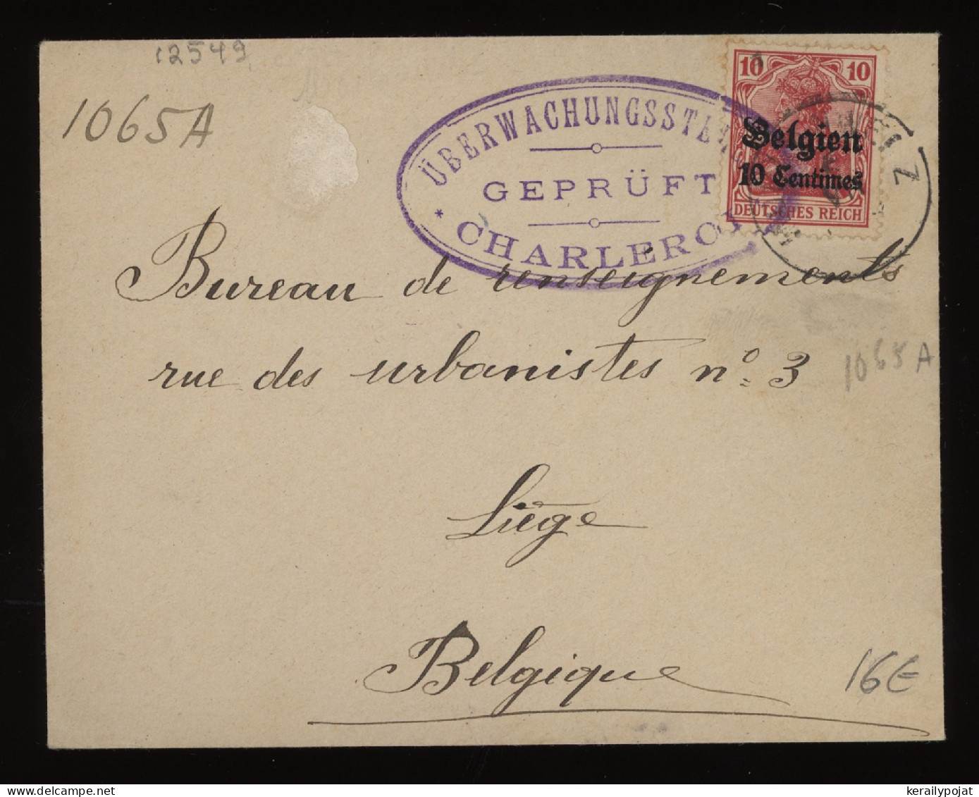 Germany Belgium 1910's Cover To Liege__(12549) - OC38/54 Belgische Besetzung In Deutschland