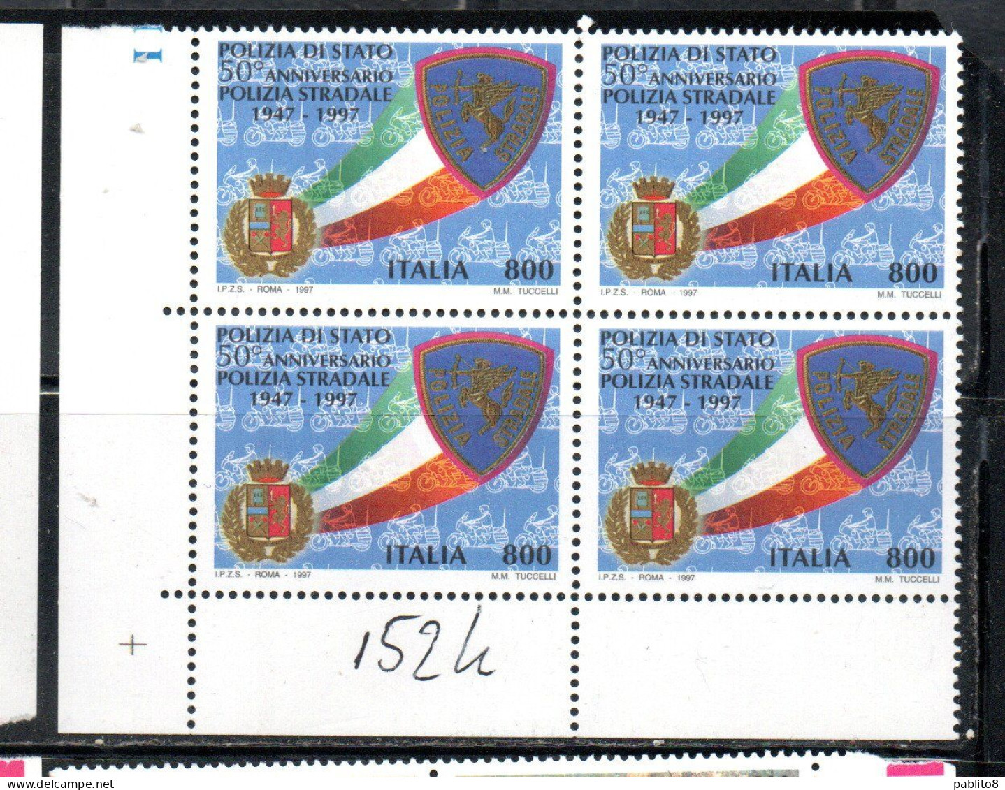 ITALIA REPUBBLICA ITALY REPUBLIC 1997 LE ISTITUZIONI POLIZIA STRADALE QUARTINA ANGOLO DI FOGLIO BLOCK MNH - 1991-00: Ungebraucht