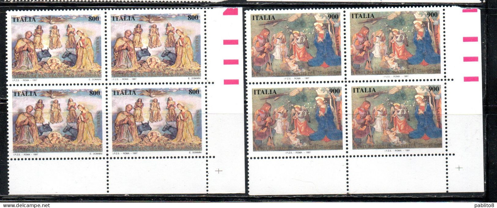 ITALIA REPUBBLICA ITALY REPUBLIC1997 NATALE CHRISTMAS NOEL WEIHNACHTEN NAVIDAD NATAL SERIE QUARTINA ANGOLO DI FOGLIO MNH - 1991-00: Neufs