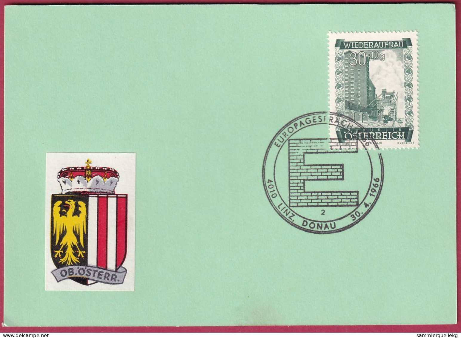 Österreich MNr. 860 Sonderstempel 30. 4. 1966 Linz Europagespräch 1966 - Lettres & Documents