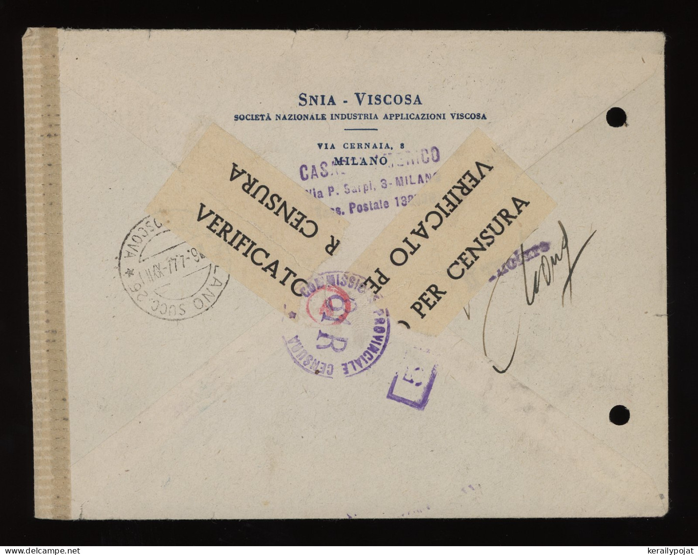 Italy 1944 Milano Censored Cover__(11211) - Poststempel