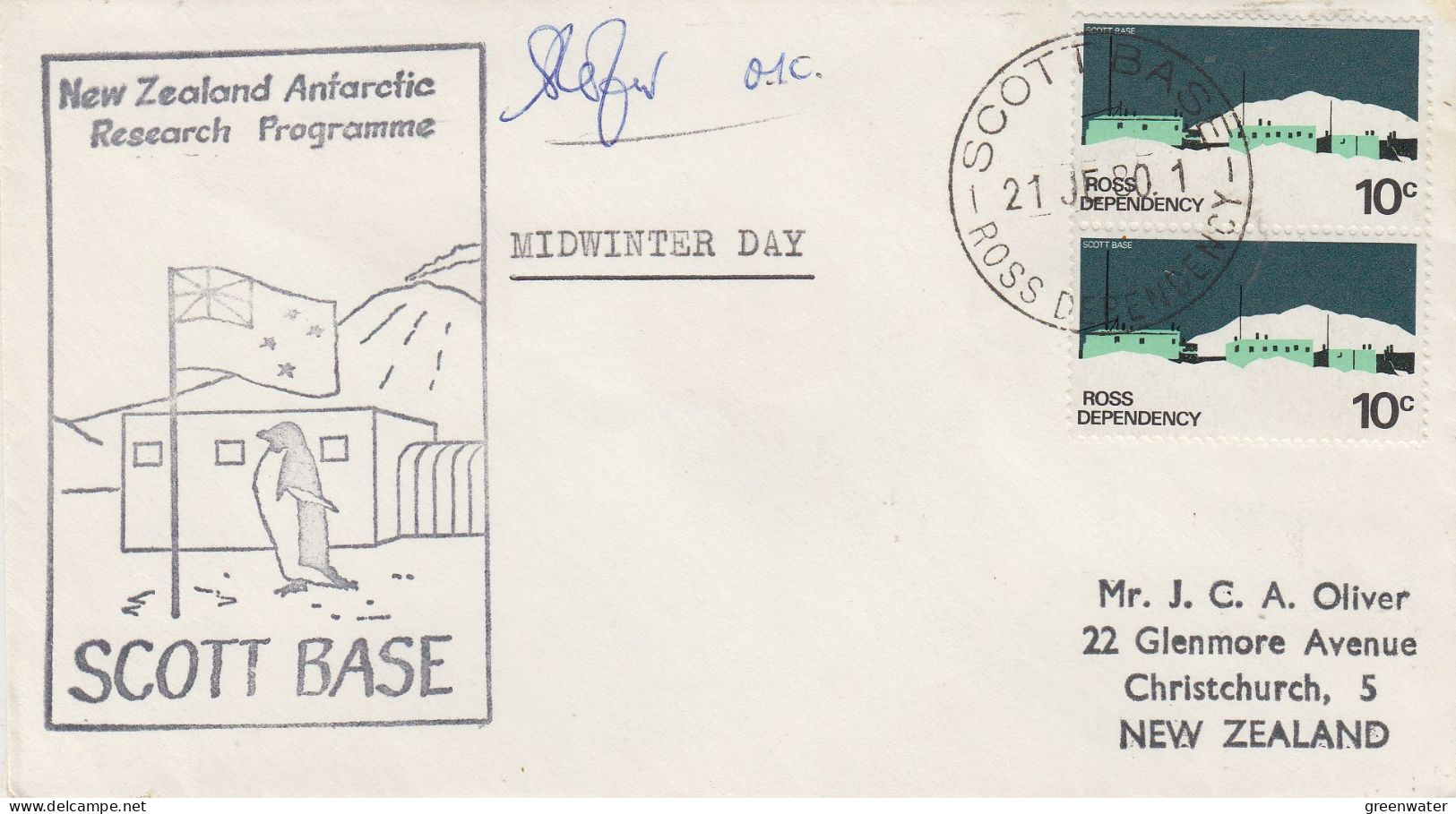 Ross Dependency NZ Research Programme Signature Midwinter Day  Ca Scott Base 21 DEC 1980 (SO167) - Lettres & Documents