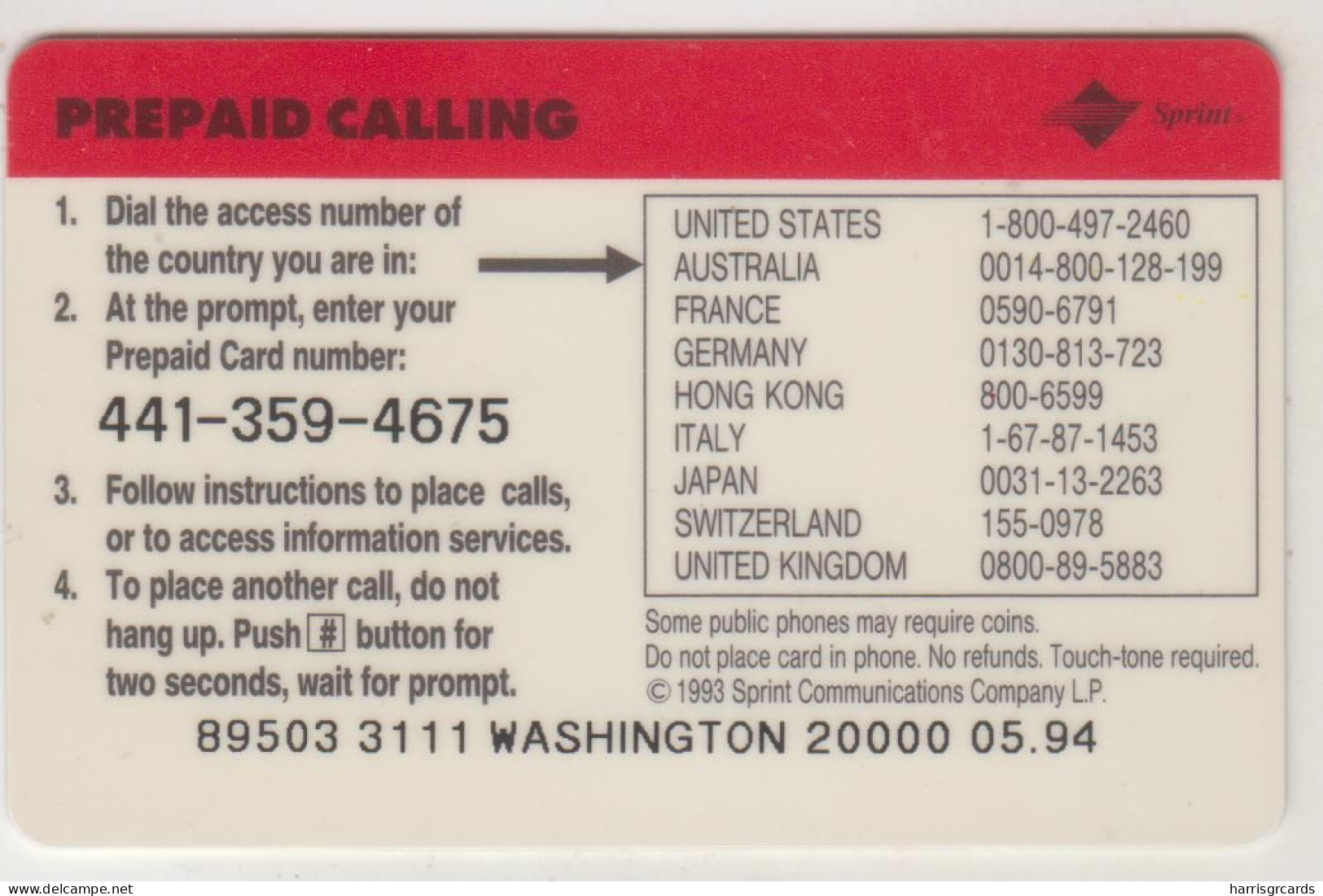 USA - Washington, Sprint Prepaid Card 10 U, Tirage 20.000, Used - Otros & Sin Clasificación