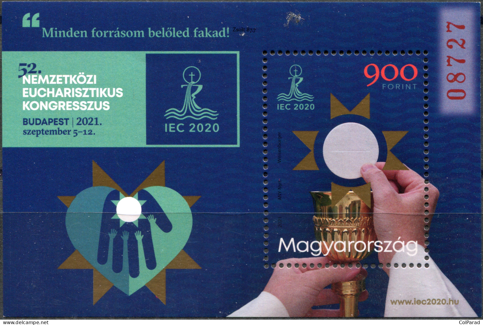 HUNGARY - 2021 - S/S MNH ** - 52nd International Eucharistic Congress (Red S/N) - Ungebraucht