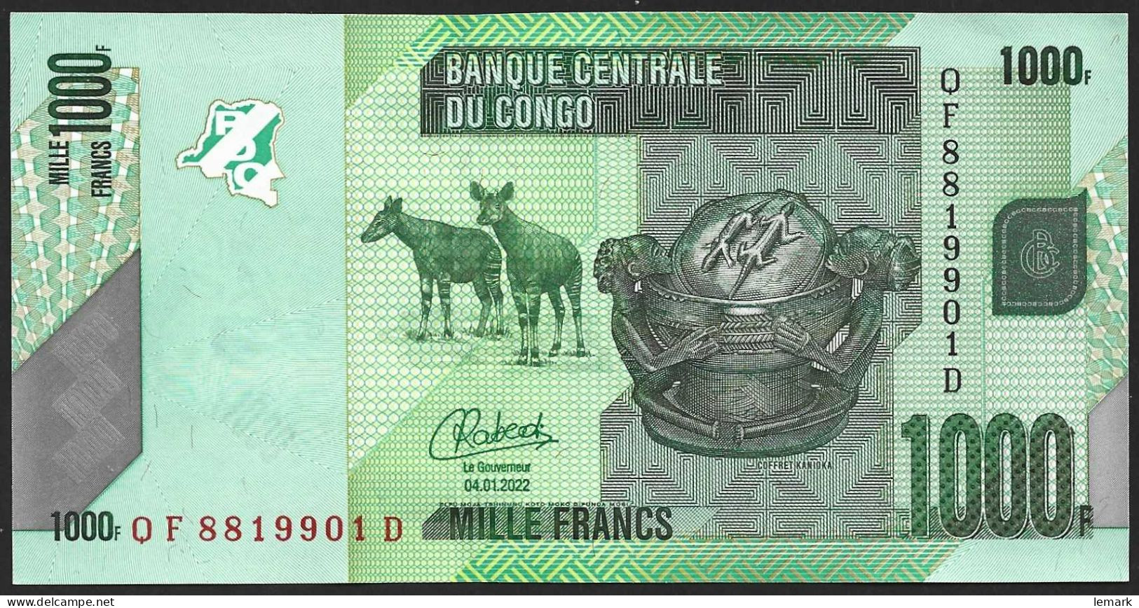 Congo DR 1000 Francs 2022 P101b UNC - Democratic Republic Of The Congo & Zaire