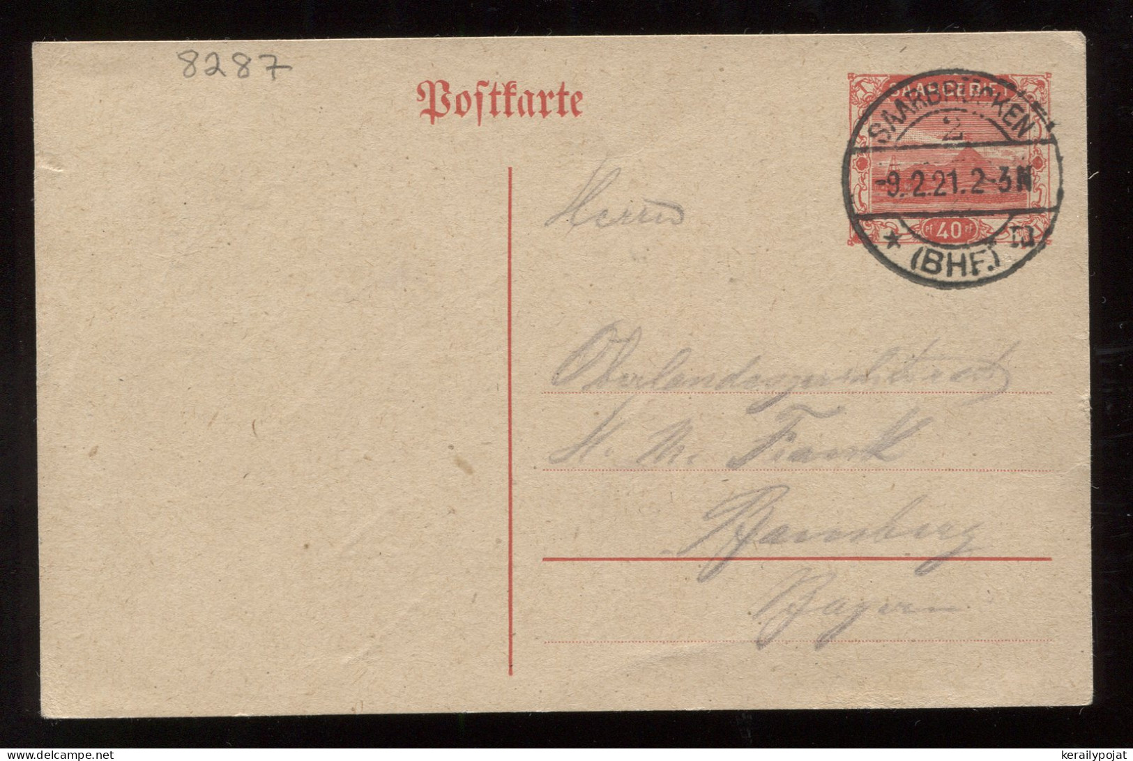 Saargebiet 1921 Saarbrucken 40c Stationery Card__(8287) - Entiers Postaux