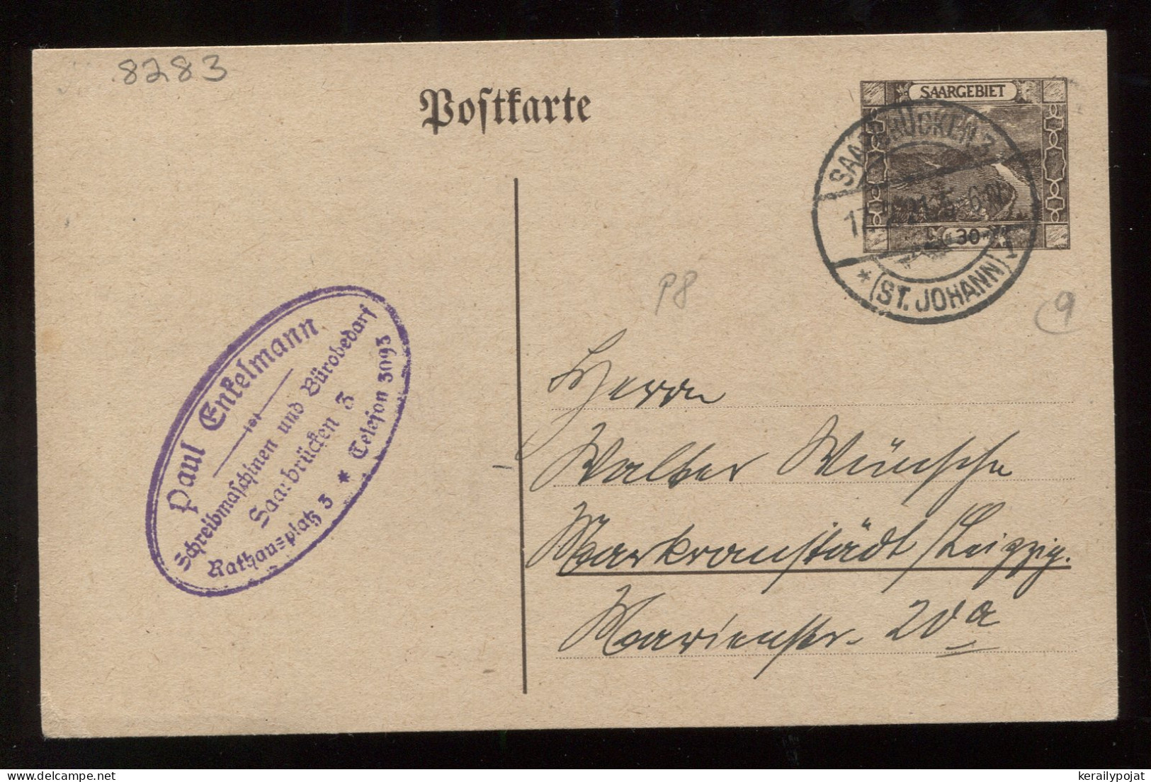 Saargebiet 1921 Saarbrucken 30c Stationery Card__(8283) - Postal Stationery