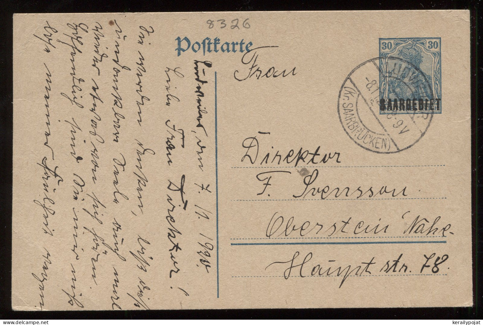 Saargebiet 1920 Ludweiler Stationery Card To Oberstein__(8326) - Entiers Postaux