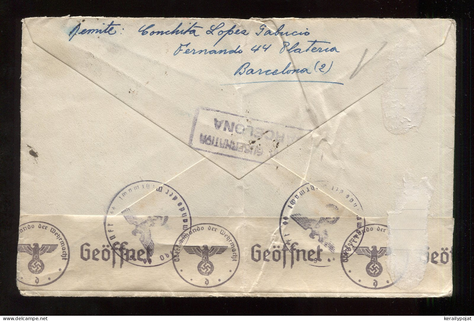 Spain 1941 Barcelonacen Air Mail Cover To Darmstadt__(8904) - Storia Postale