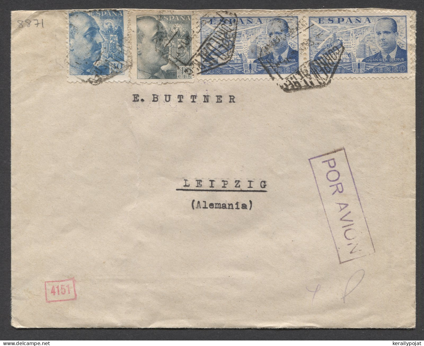 Spain 1940's Censored Air Mail Cover To Leipzig__(8871) - Lettres & Documents