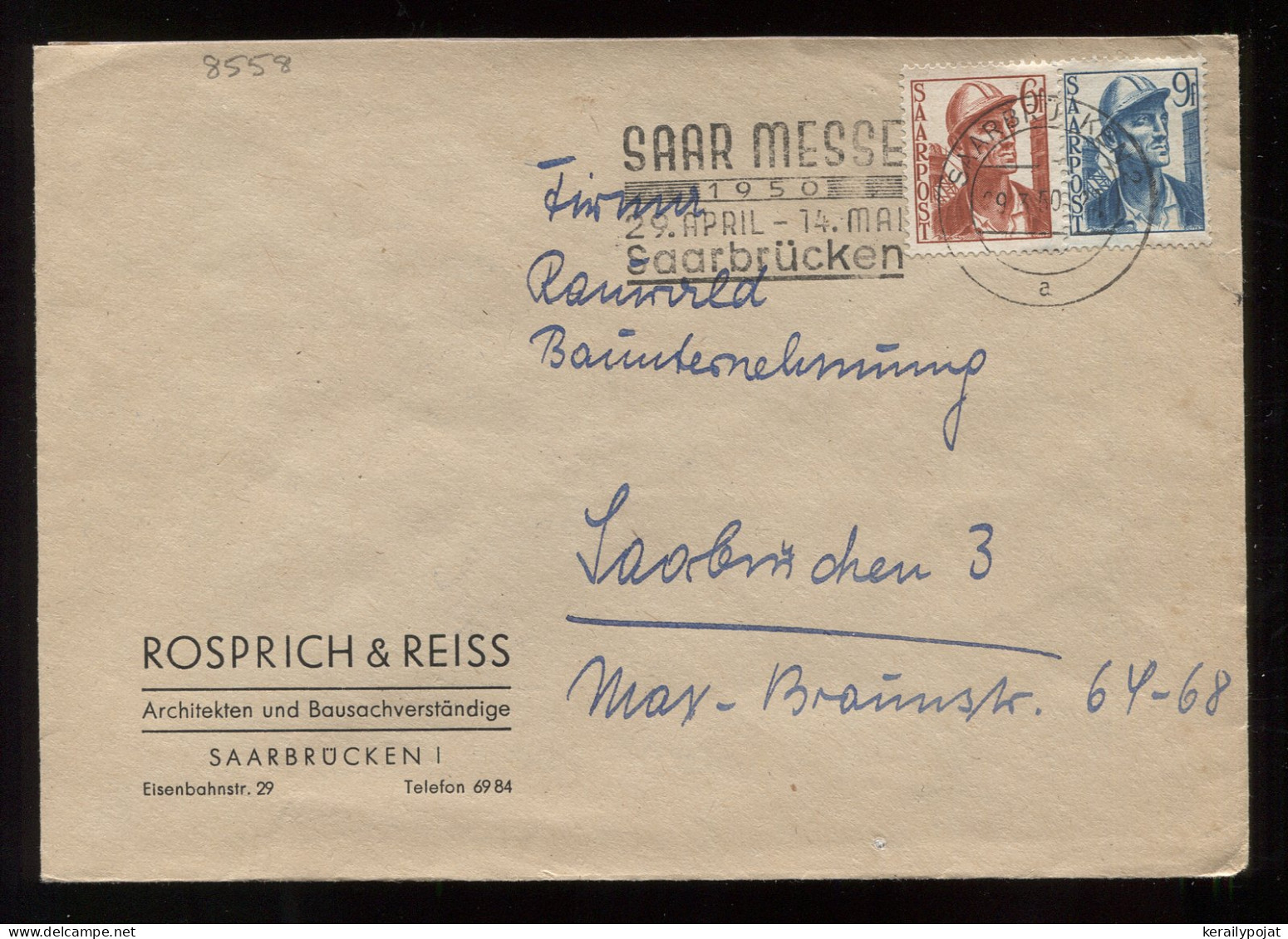 Saarpost 1950 Saarbrucken Special Cancellation Cover__(8558) - Blocs-feuillets