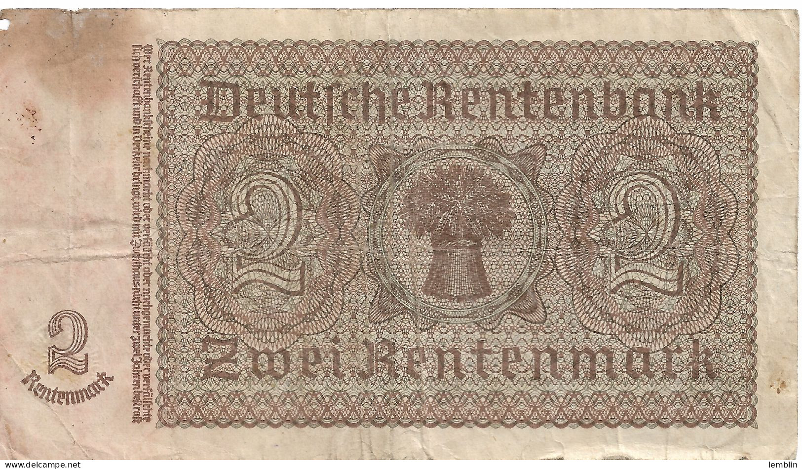 ALLEMAGNE - 2 RENTENMARK 1937 - Autres & Non Classés