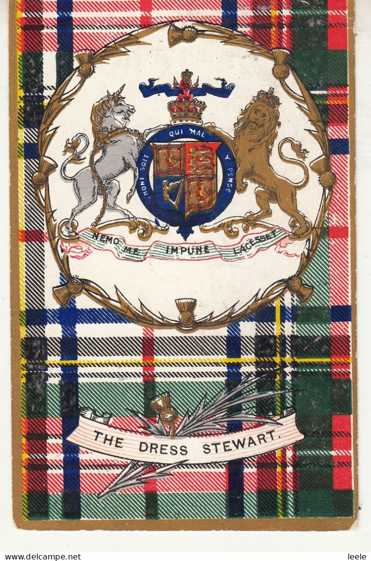 CI93. Vintage Ja-Ja Postcard.  Clan Tartan Heraldic Series. The Dress Stewart. - Mode