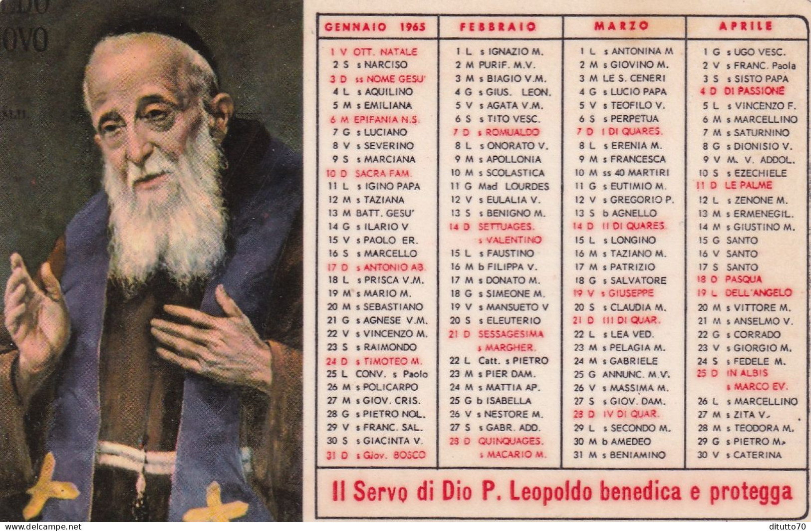 Calendarietto - Portavoce Di P.marco E P.leopoldo - Anno 1965 - Kleinformat : 1961-70