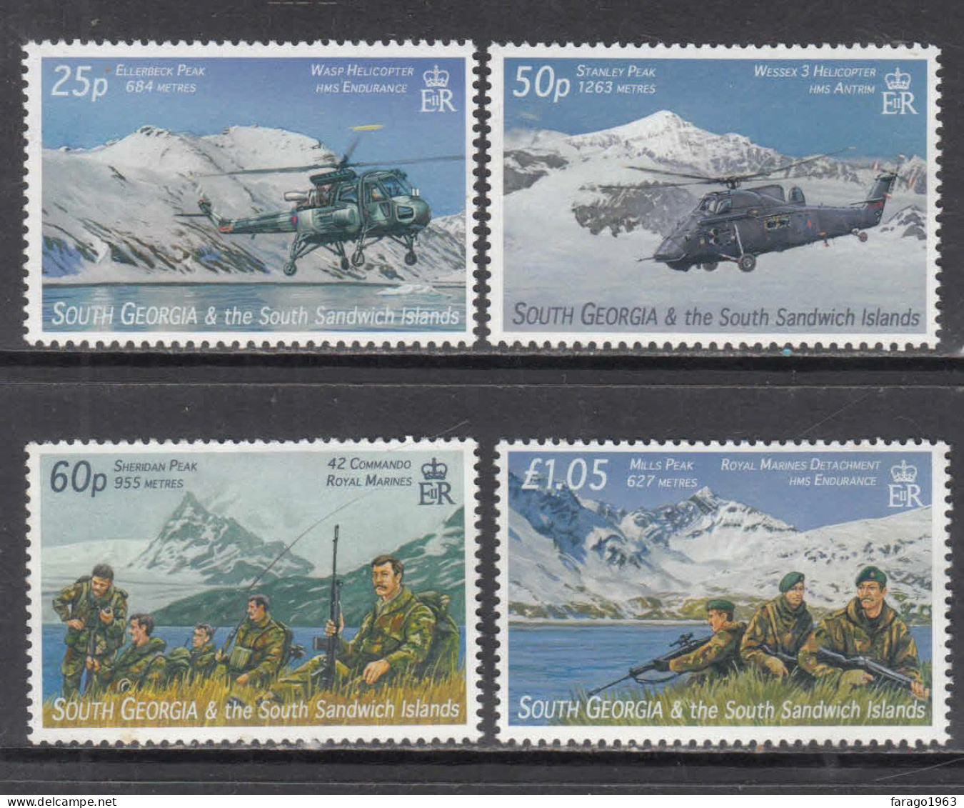 2007 South Georgia Falklands War Military History Helicopters  Complete Set Of 4 MNH - Géorgie Du Sud