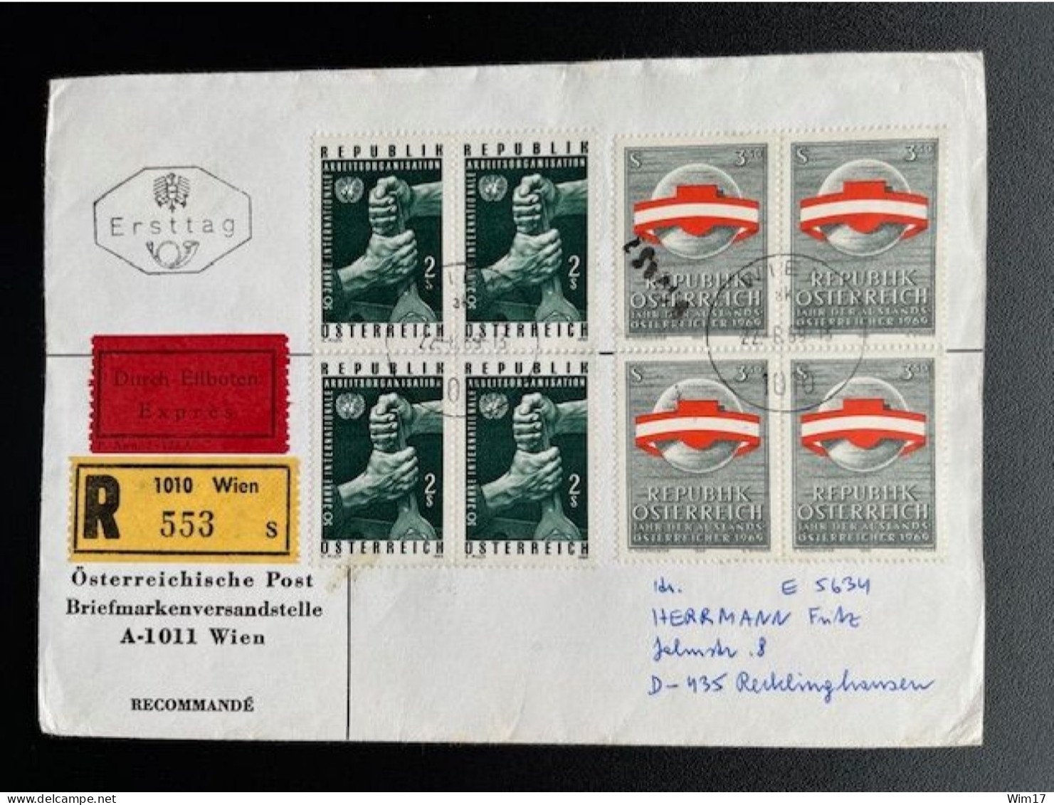 AUSTRIA 1969 REGISTERED EXPRESS LETTER VIENNA WIEN TO RECKLINGHAUSEN 22-08-1970 OSTERREICH EINSCHREIBEN EXPRES - Briefe U. Dokumente