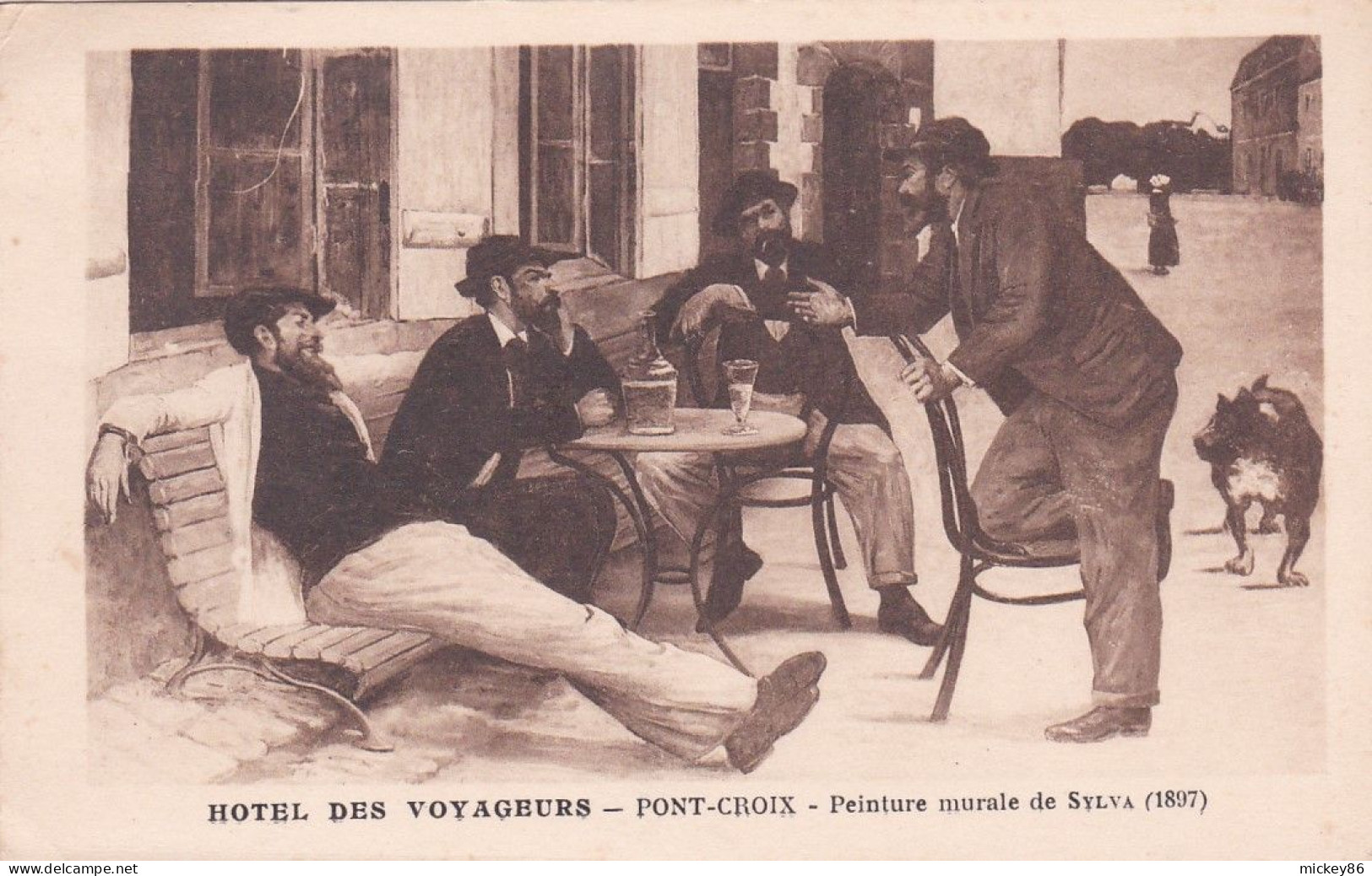 PONT CROIX -- Hotel Des Voyageurs--Peinture Murale De Sylva (1897)-- Très Animée (réunion De Peintres) - Pont-Croix