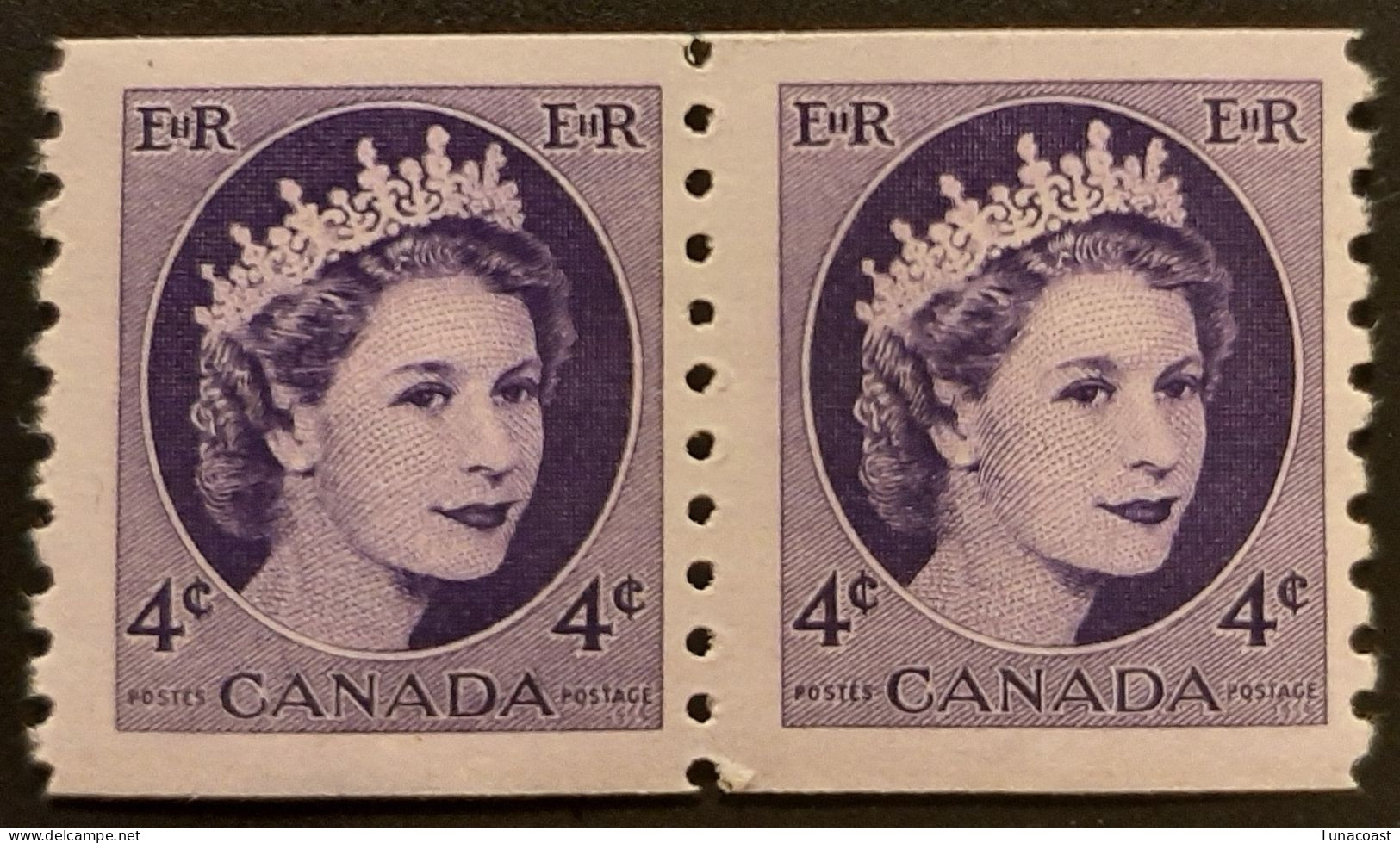 Canada 1954 MNH Sc #345** -346**-347**  2 X 2c-4c-5c Coil Stamps, Wildling Portrait - Ungebraucht
