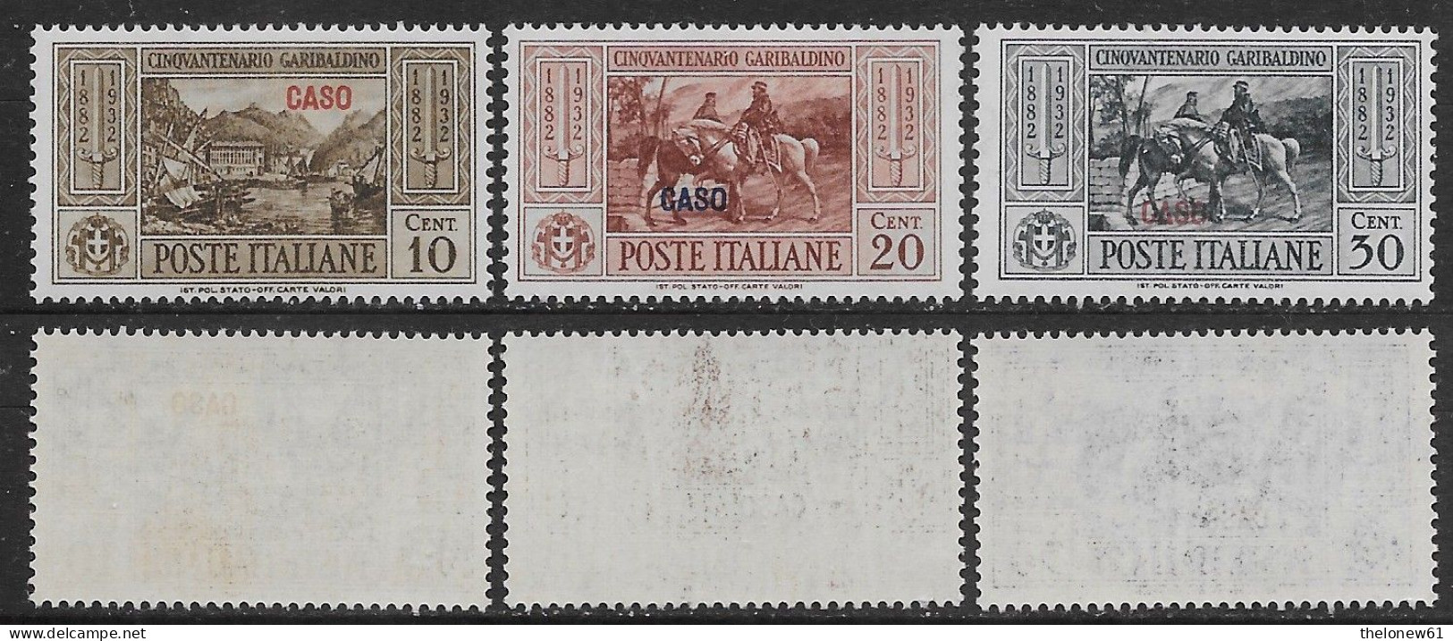 Italia Italy 1932 Colonie Egeo Caso Garibaldi 3val Sa N.17-18,20 Nuovi Integri MNH ** - Egée (Caso)