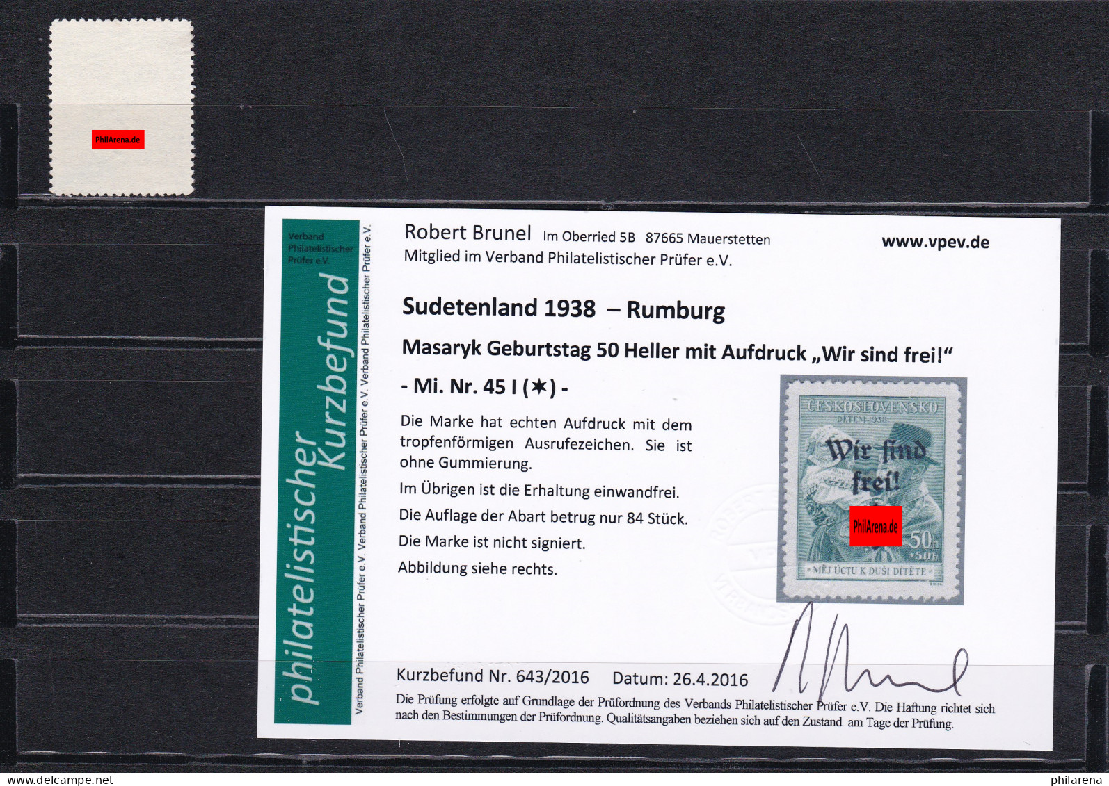 Sudetenland: MiNr. 45I, * Rumburg - Sudetes