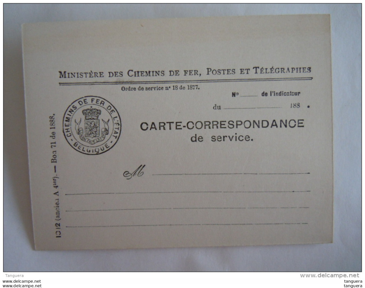 Belgique Carte Correspondance De Service Carte Reponse Ministère Des Chemins De Fer De L'état - Covers & Documents