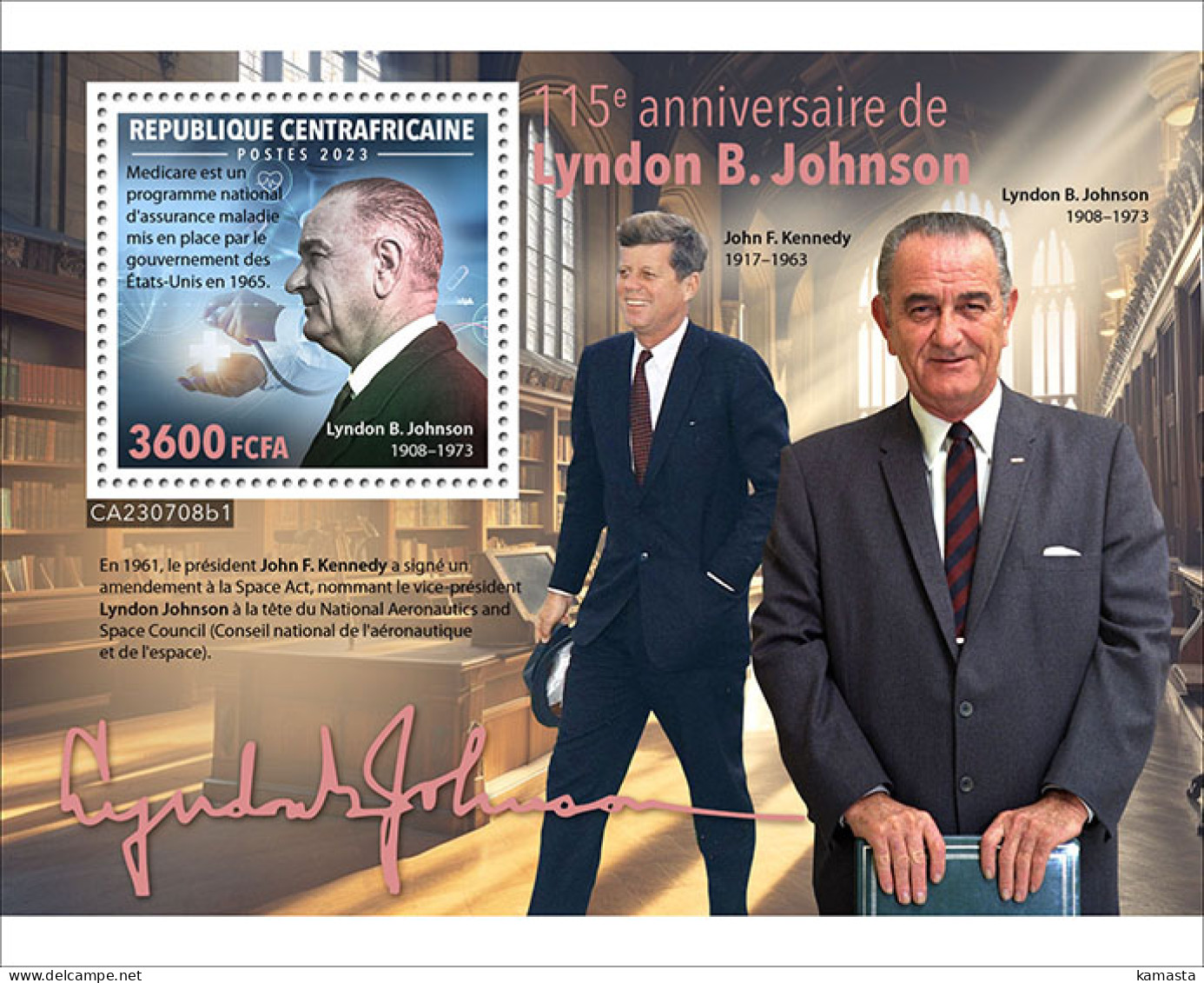 Central Africa 2023 115 Years Since The Birth Of Lyndon B.Johnson. John F. Kennedy. (708b1) OFFICIAL ISSUE - Kennedy (John F.)